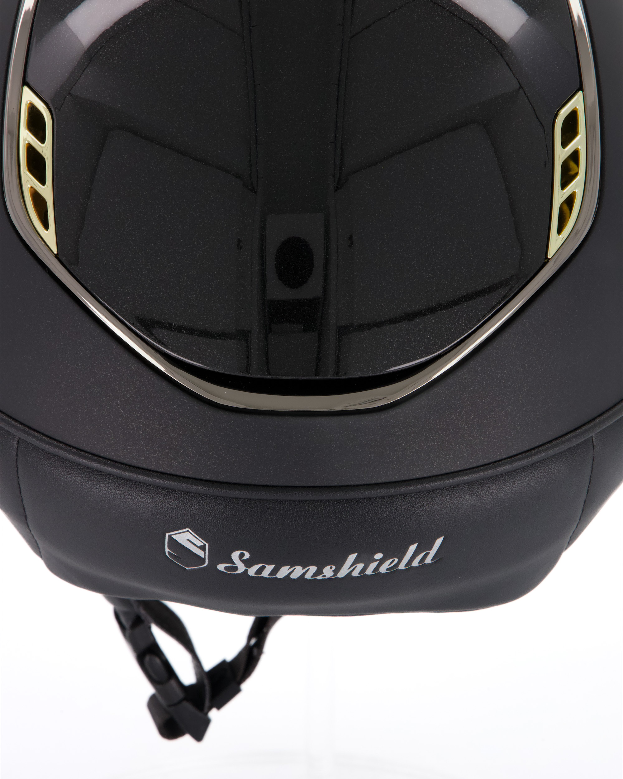 Reithelm 2.0 Miss Shield Shadowmatt black, Top Shadowglossy,Frontal Band Night Pearl, Trim Chrome Black, Blason Chrome Gold