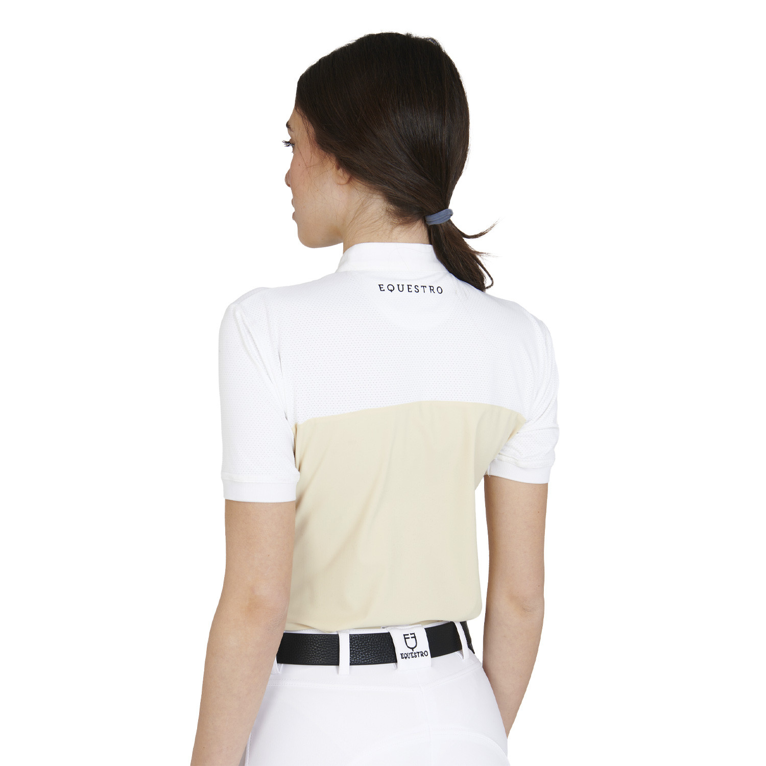 Schmal geschnittenes Damen-Poloshirt aus Funktionsmaterial und Mesh
