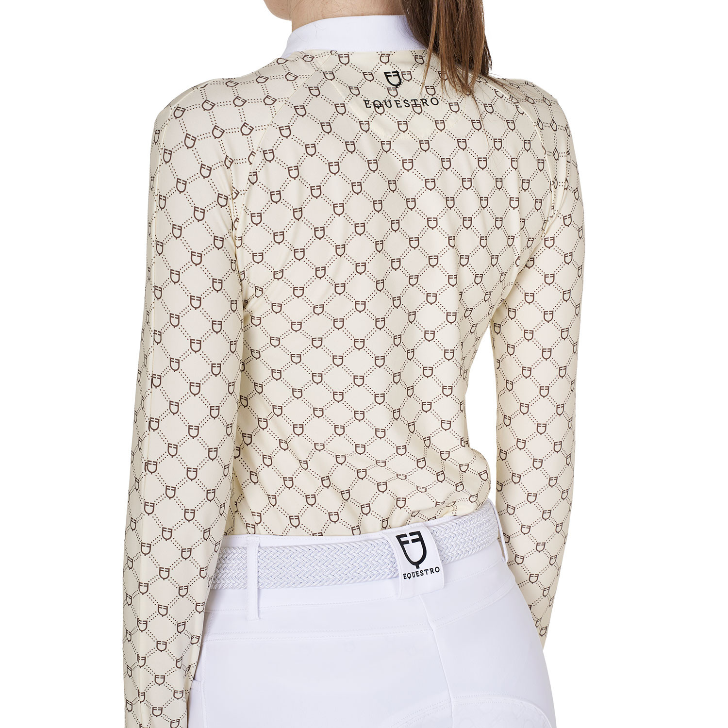 Langärmliges Damen-Turnierpolo mit Monogramm-Print