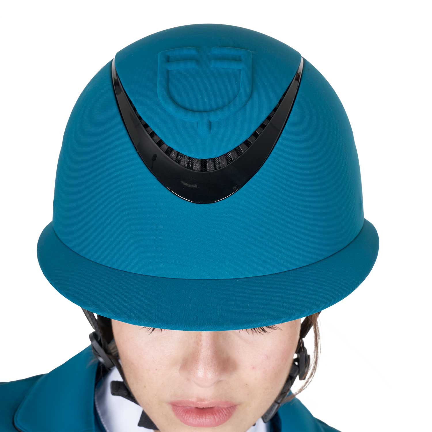 Reithelm für Damen mit breitem Schirm und geprägtem Logo, EN 1384-2023