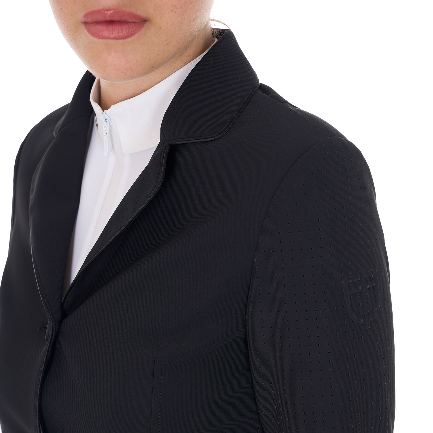 Damen-Turnierjacke mit drei Knöpfen aus perforiertem Stoff