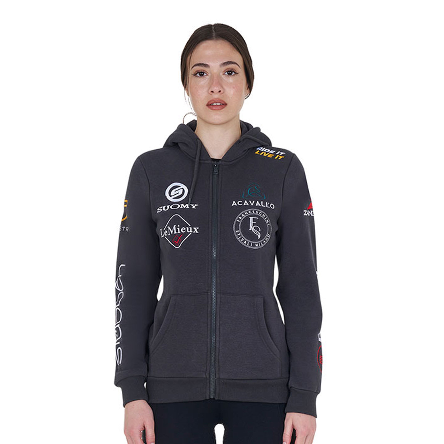 Damen-Kapuzenpullover mit mehreren Logos, Design 2024