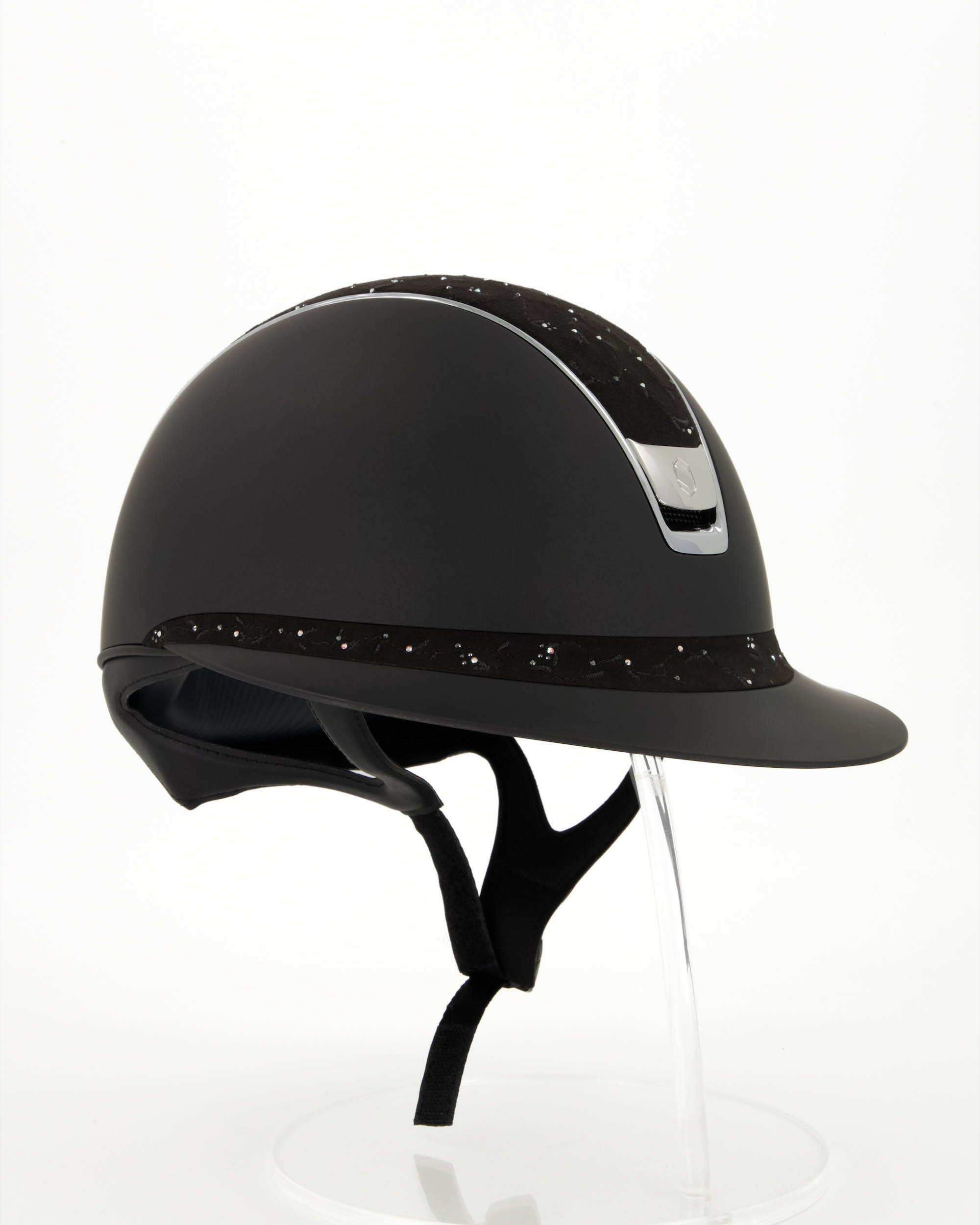 Reithelm 2.0 Miss Shield Shadowmattblack, Top u. Frontal Band Floral, Trim und Blason Chrome Silver