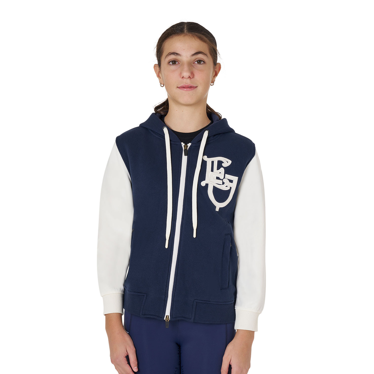 Zweifarbiger EQ-Kapuzenpullover für Mädchen mit Frontreißverschluss