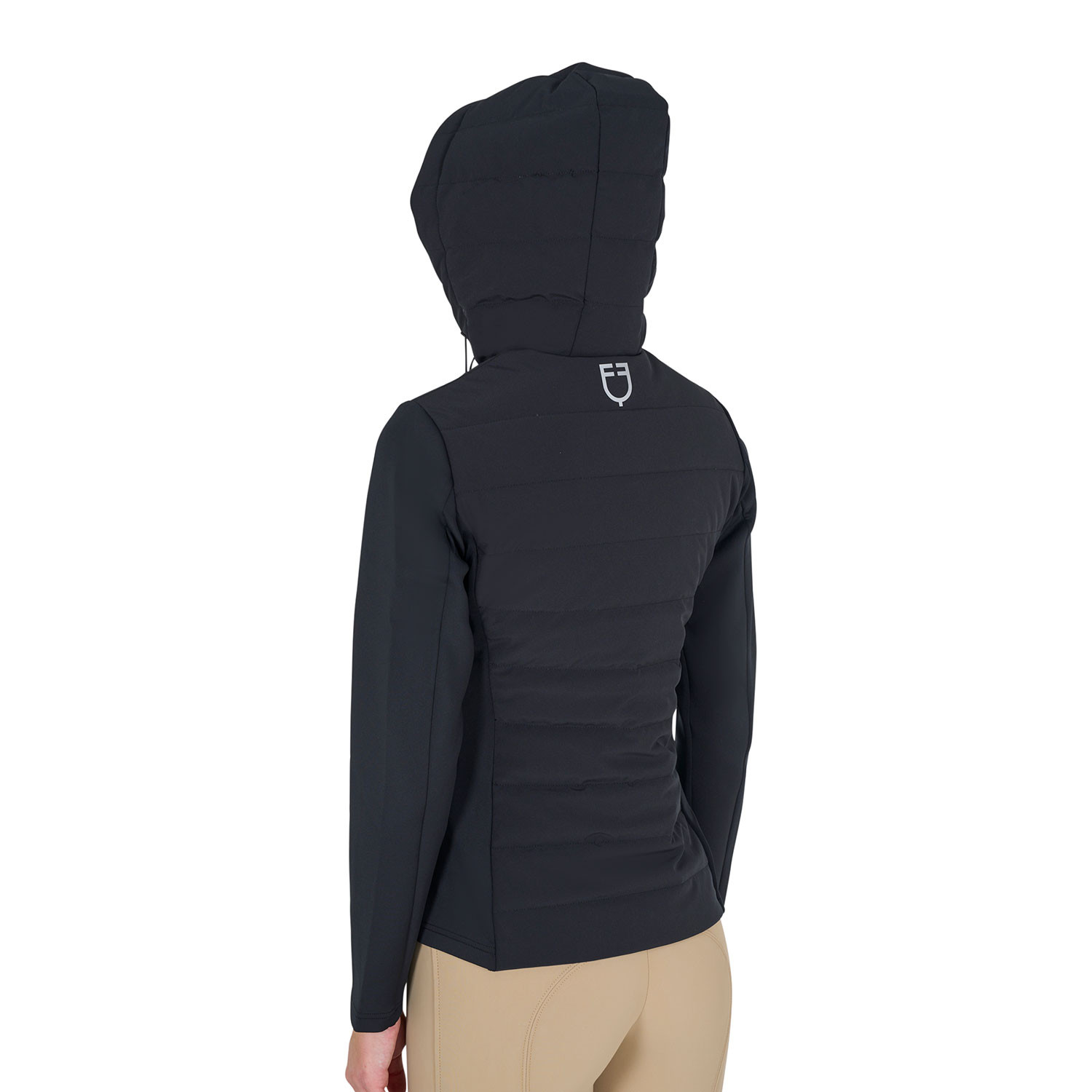 Damen-Daunenjacke mit Kapuze aus technischem Materialmix