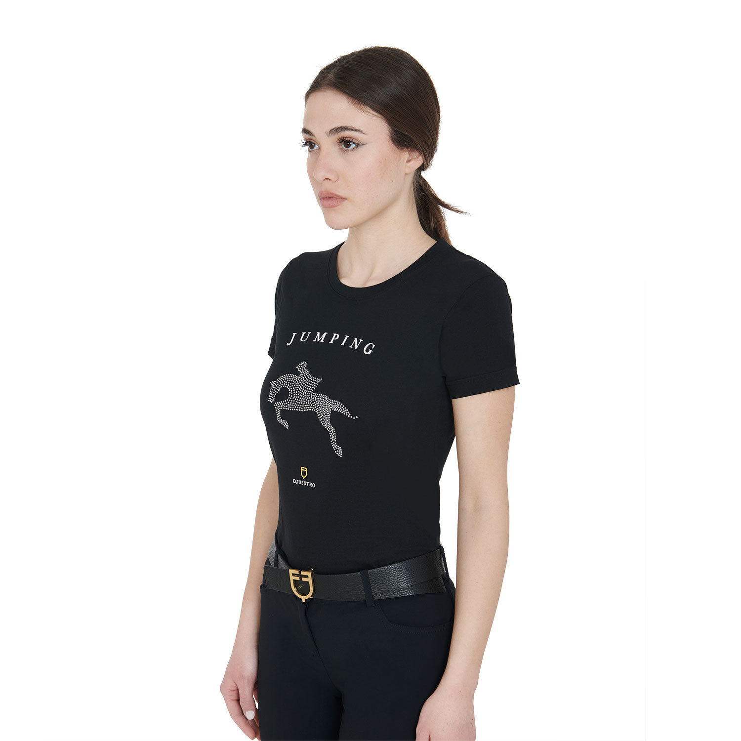 Schmal geschnittenes Damen-Spring-T-Shirt mit Strass
