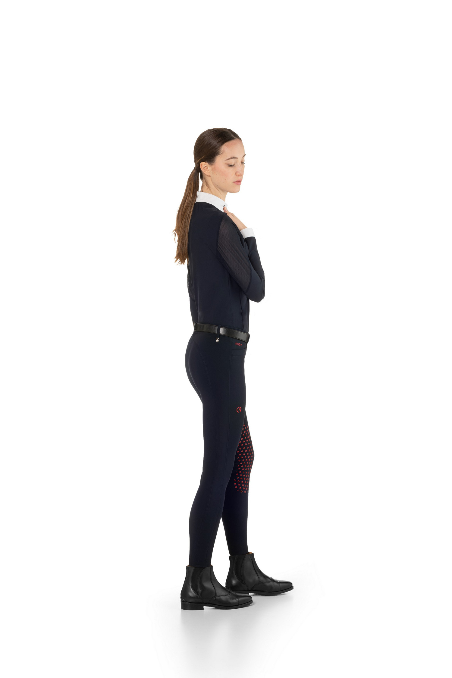 Springreithose GI mit Vollbesatz in navy/rot