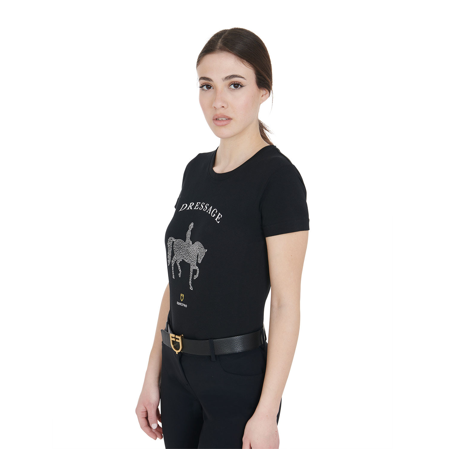 Schmal geschnittenes Damen-Dressur-T-Shirt mit Strass