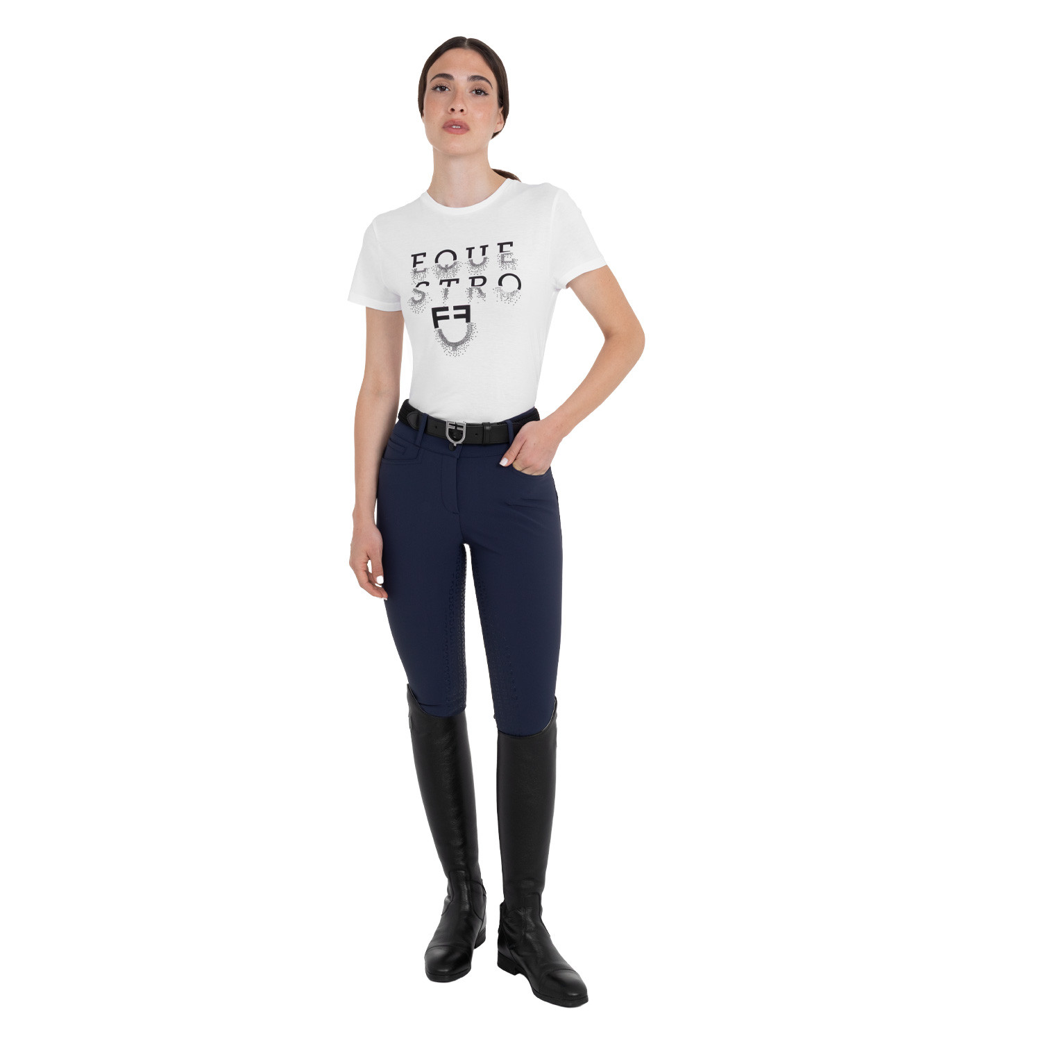 Pantalon d'équitation femme taille haute à fond intégral en tissu bi-stretch