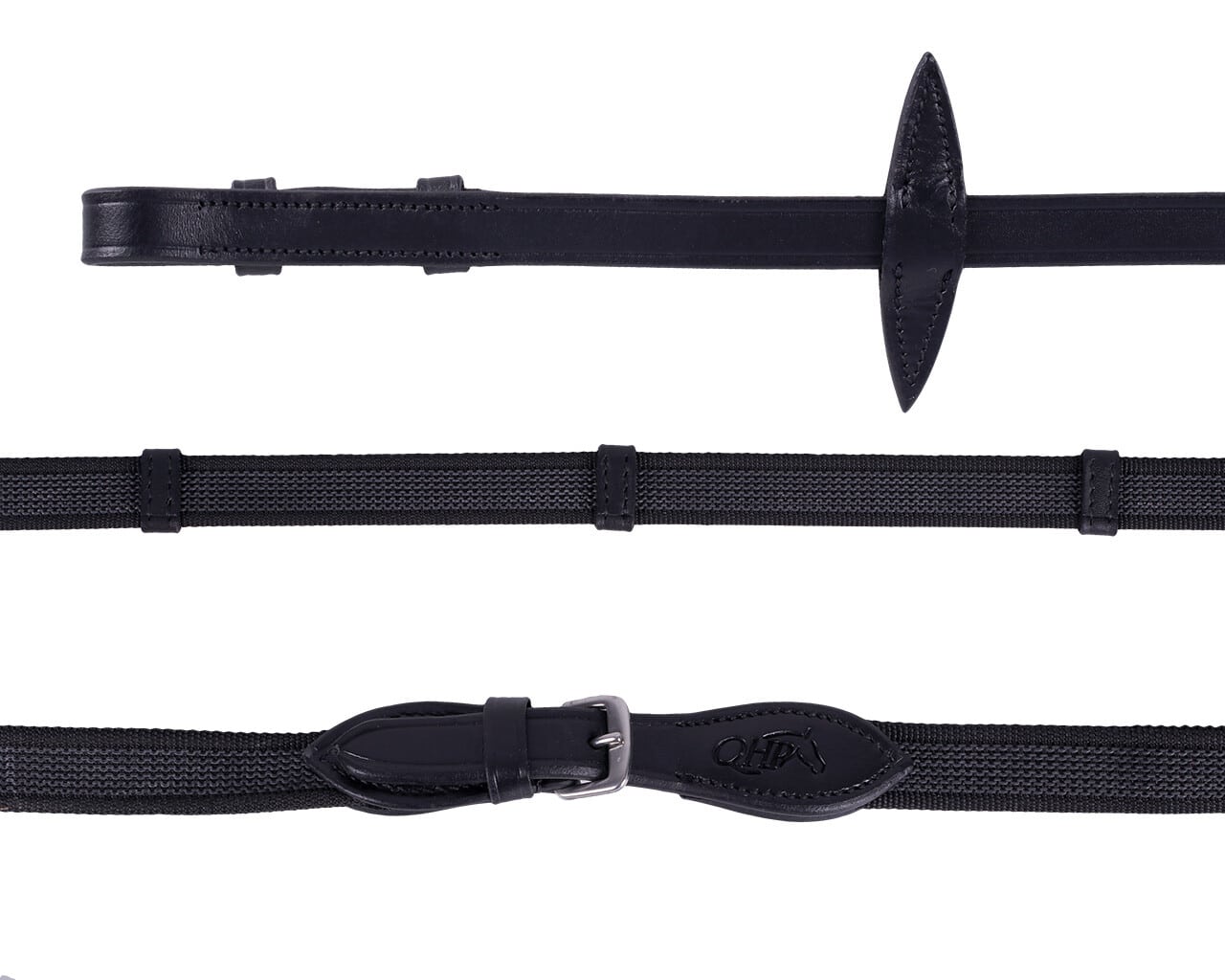 Anti-slip reins with leather stoppers
