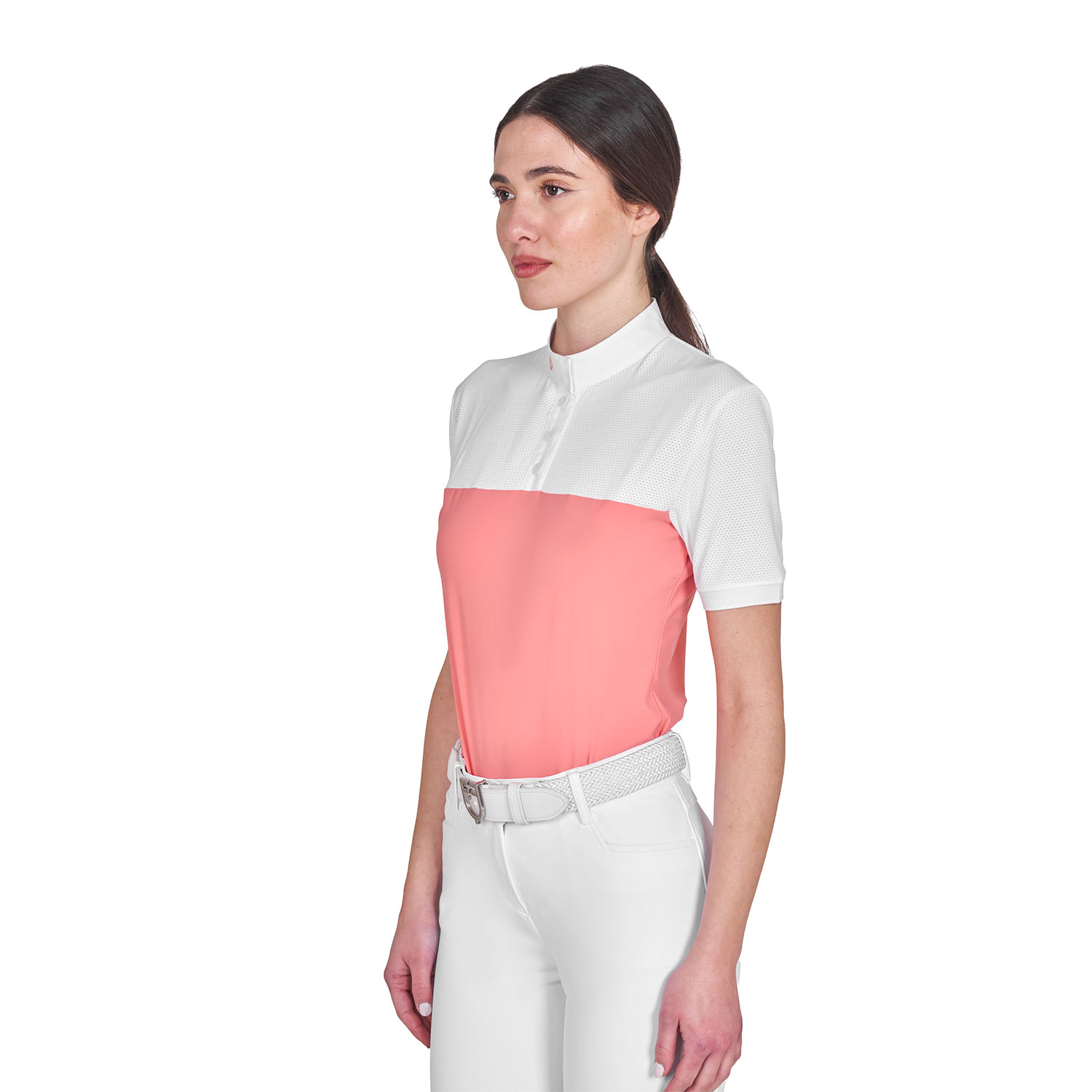 Schmal geschnittenes Damen-Poloshirt aus Funktionsmaterial und Mesh
