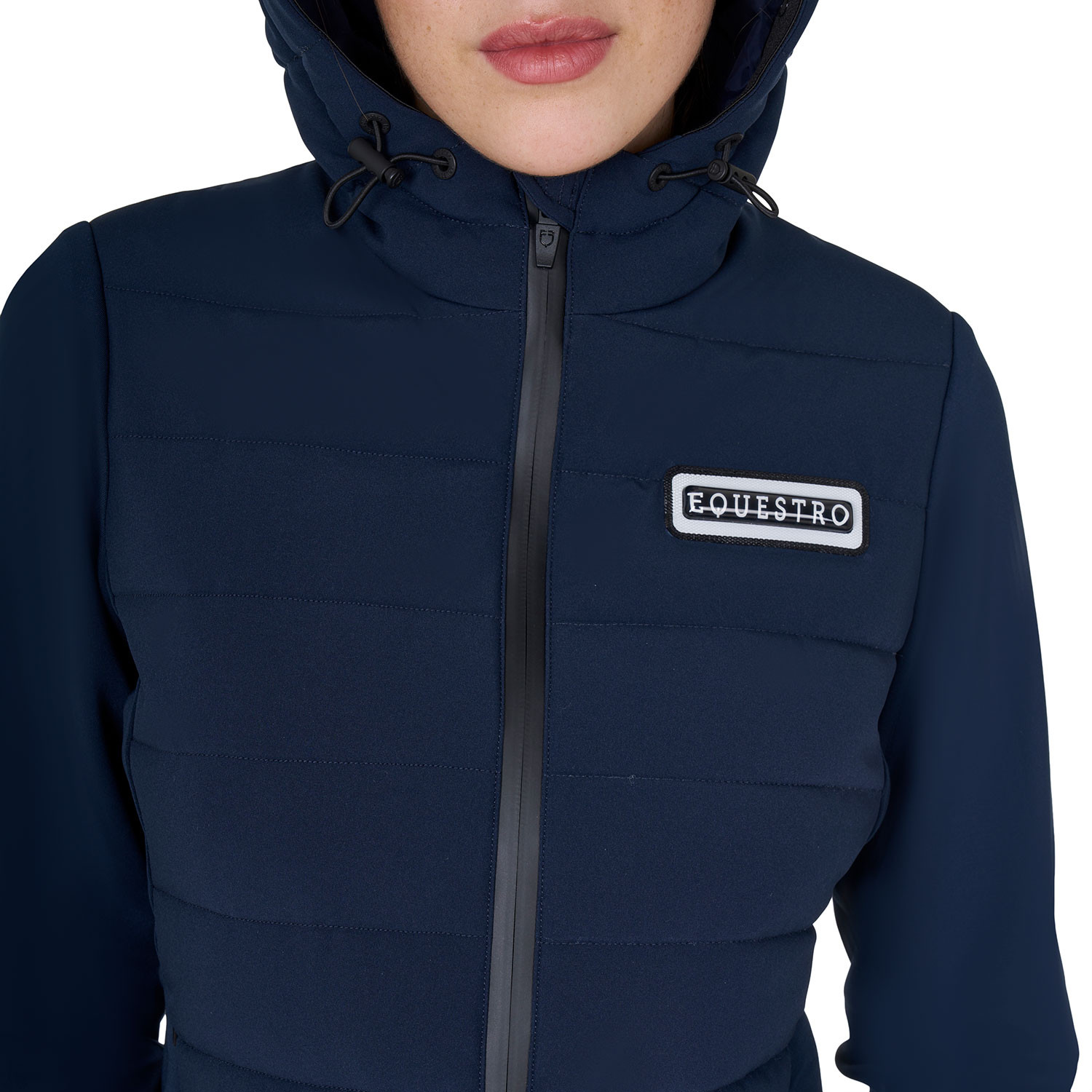 Damen-Daunenjacke mit Kapuze aus technischem Materialmix