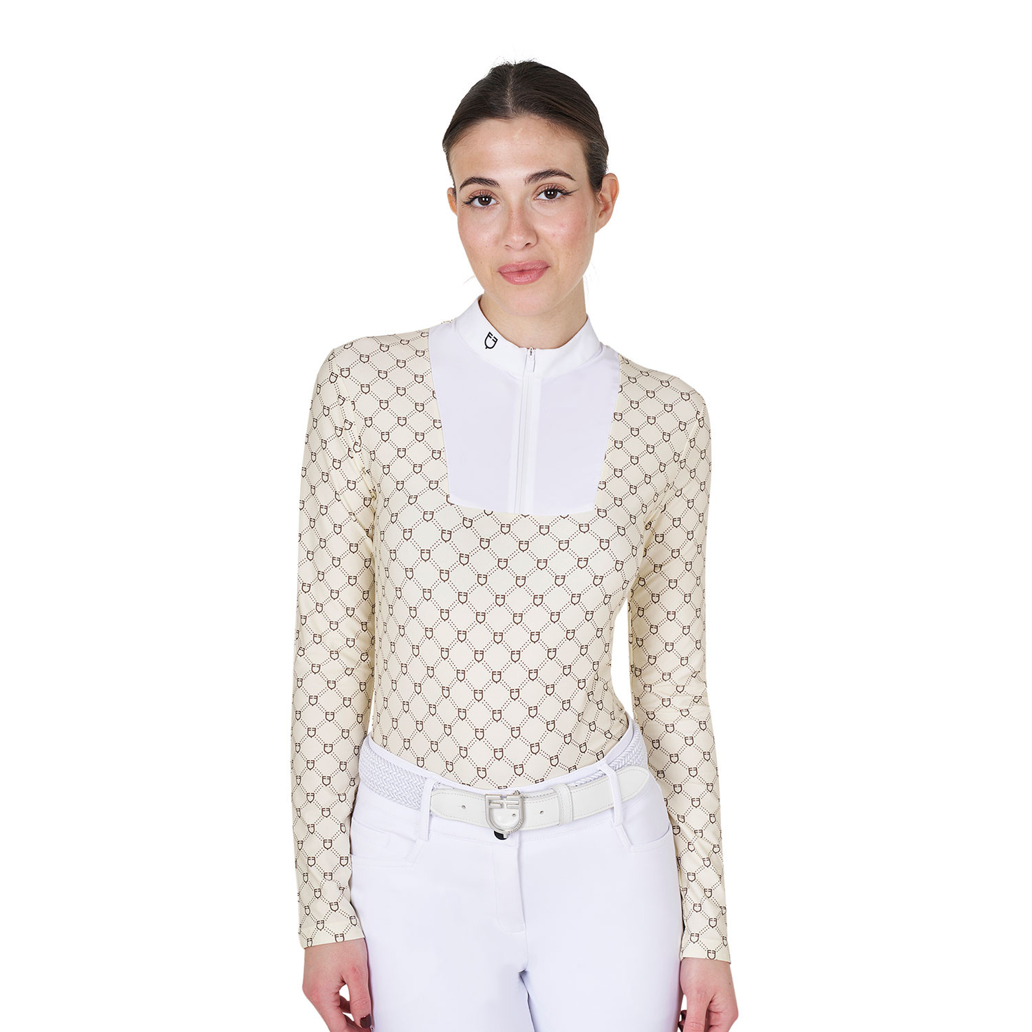 Langärmliges Damen-Turnierpolo mit Monogramm-Print