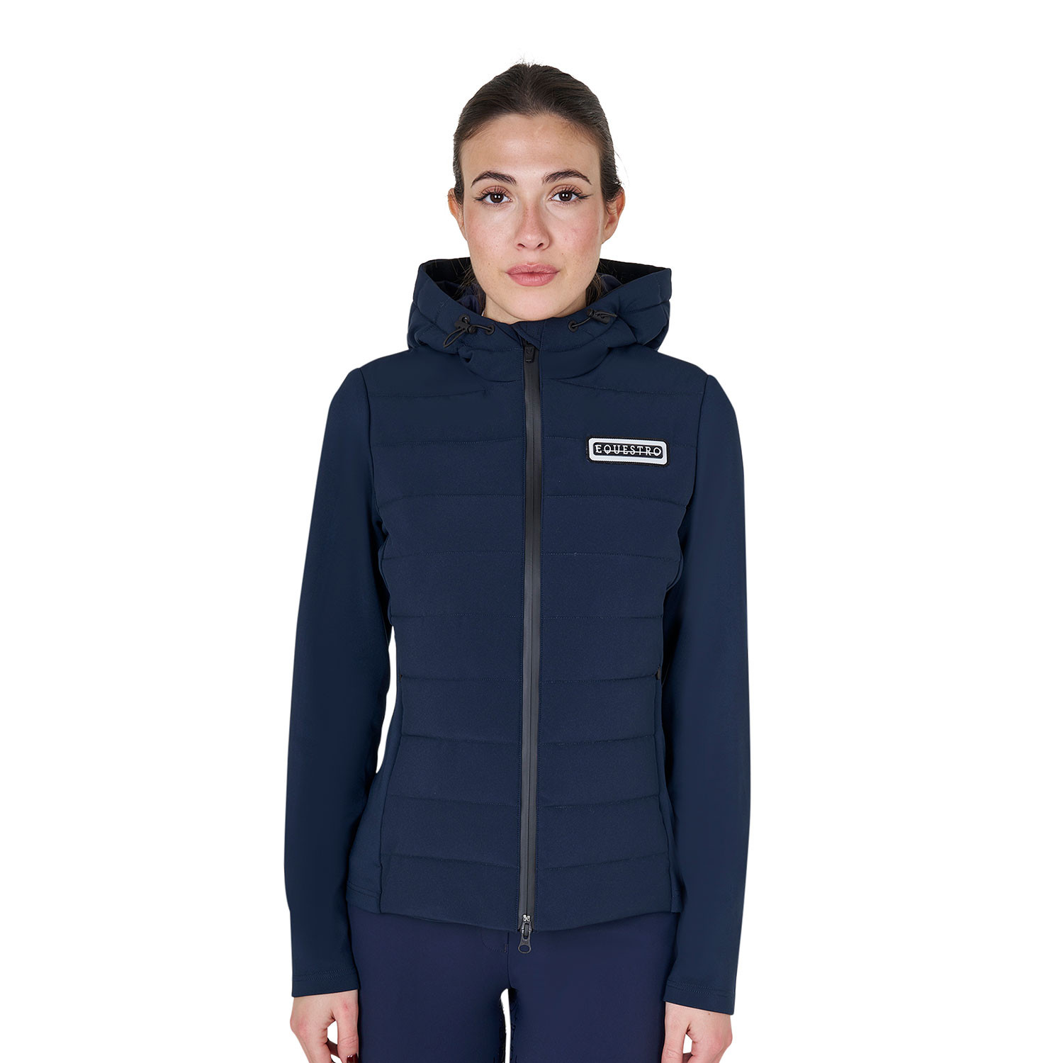 Damen-Daunenjacke mit Kapuze aus technischem Materialmix