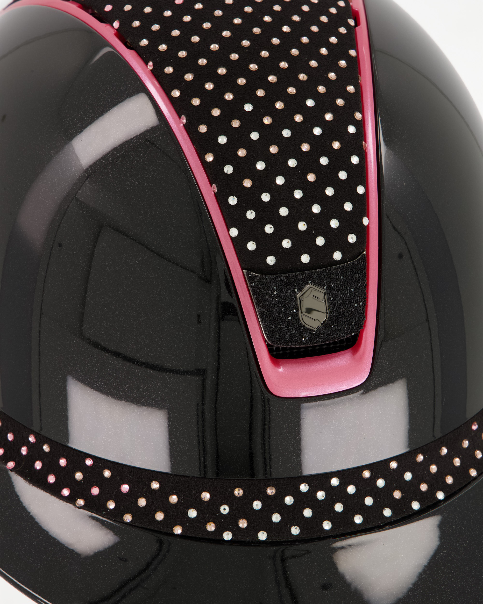 Reithelm Miss Shield 2.0 Shadowglossy black, Top u. Frontalband Sparkling progressive pink, Trim Metallic BabyPink, Blason Crystal Fabric black