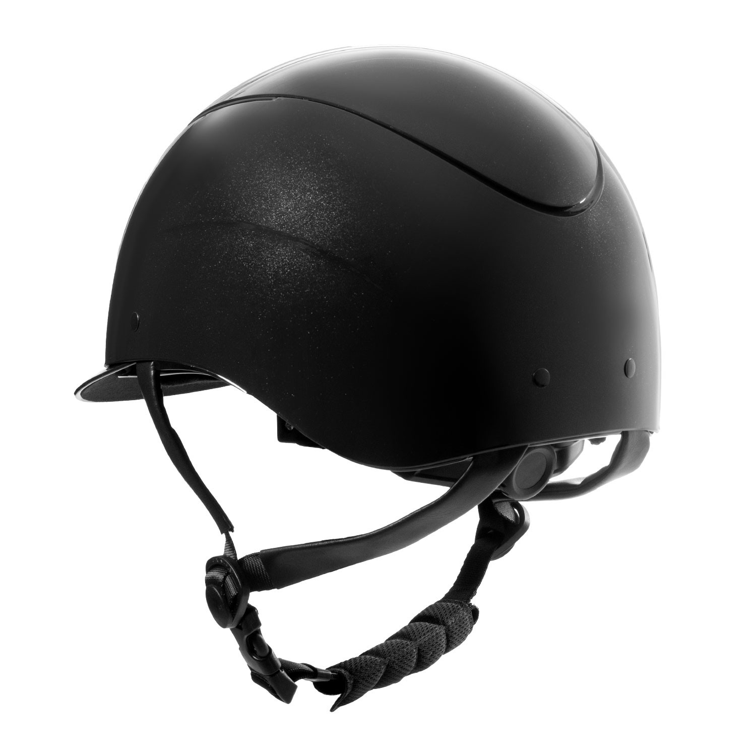 Glanz-Helm mit Kunstleder-Riemen und schmalem Visier, Norm EN 1384-2023