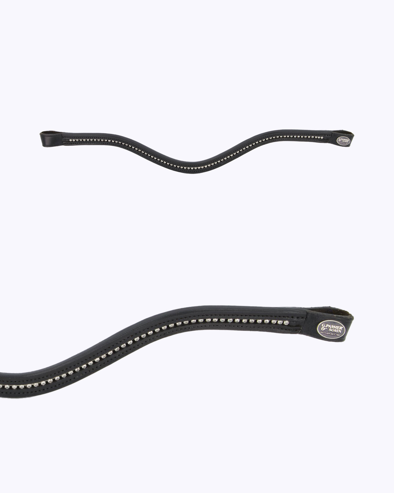 Stirnriemen geschwungen mit kleinen Strasssteinen in schwarz/messing