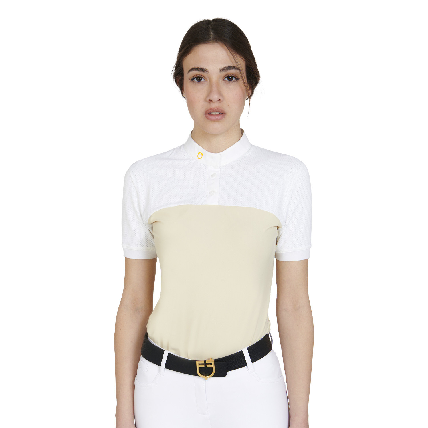 Schmal geschnittenes Damen-Poloshirt aus Funktionsmaterial und Mesh