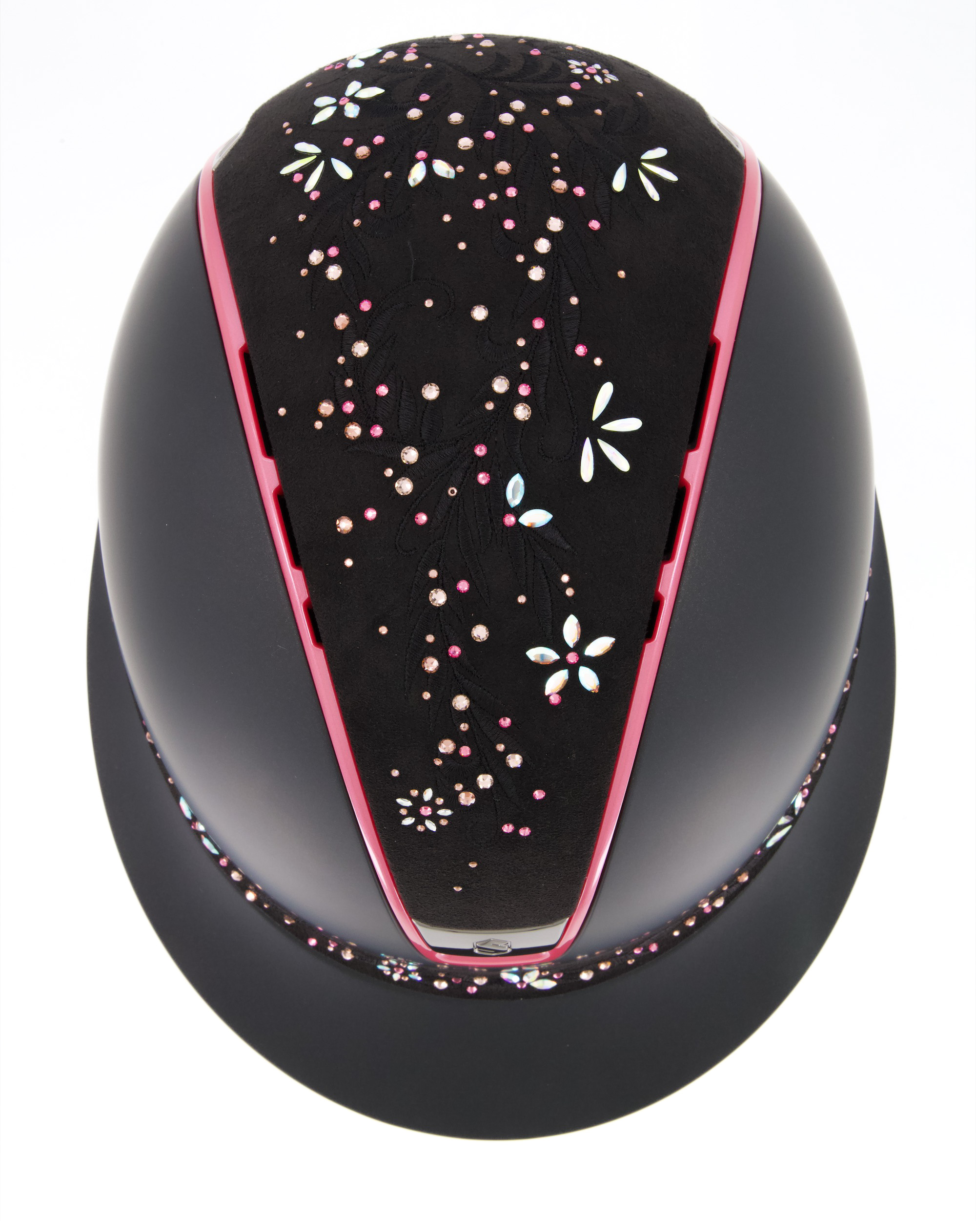 Reithelm 2.0 Shadowmatt black, Top u. Frontal Band Flower Swarovski Jewelry in Majestic Pink, Trim Metallic baby pink, Blason Chrome Black