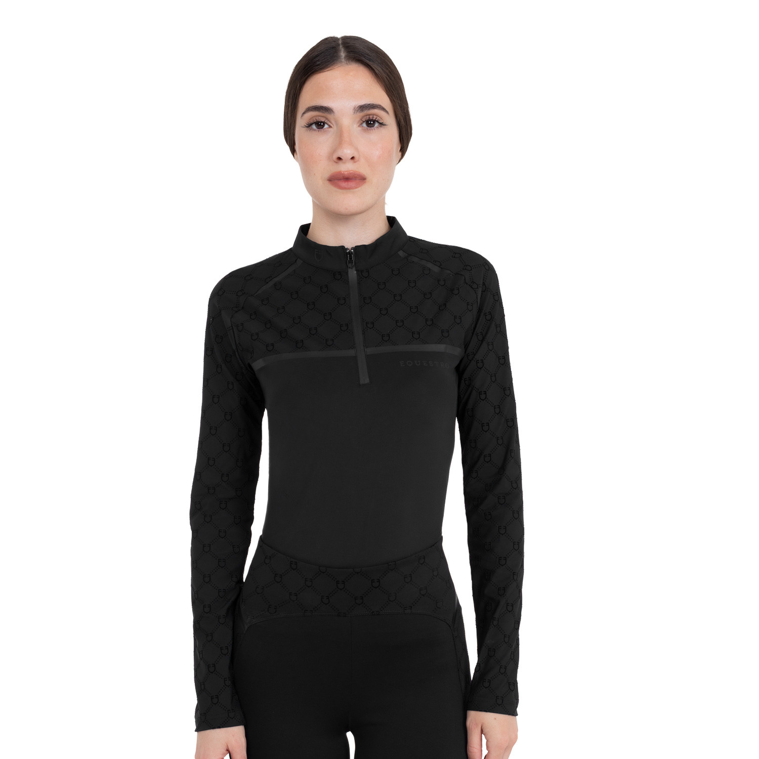 Damen-Trainingspolo langarm mit Monogramm-Print