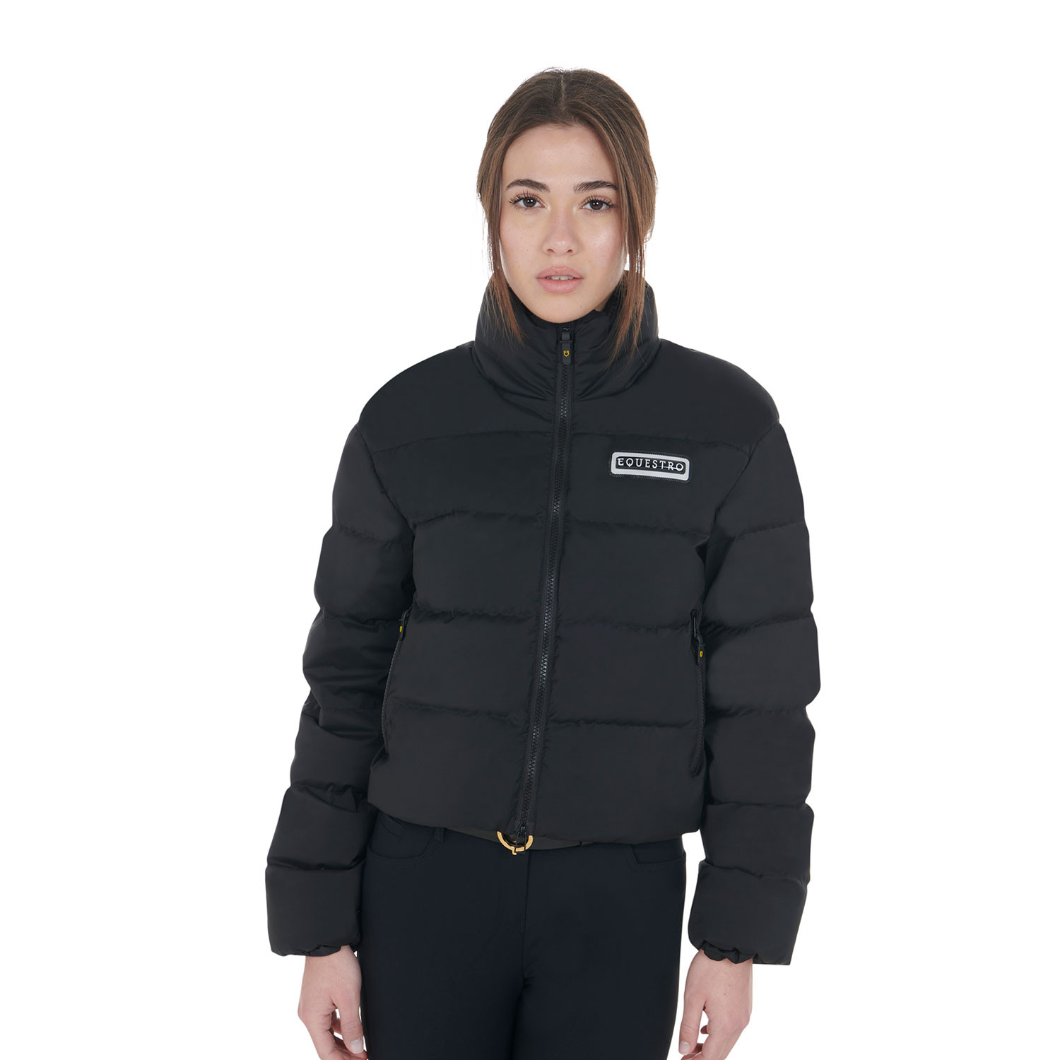 Kurze Damen-Daunenjacke aus Stretchmaterial