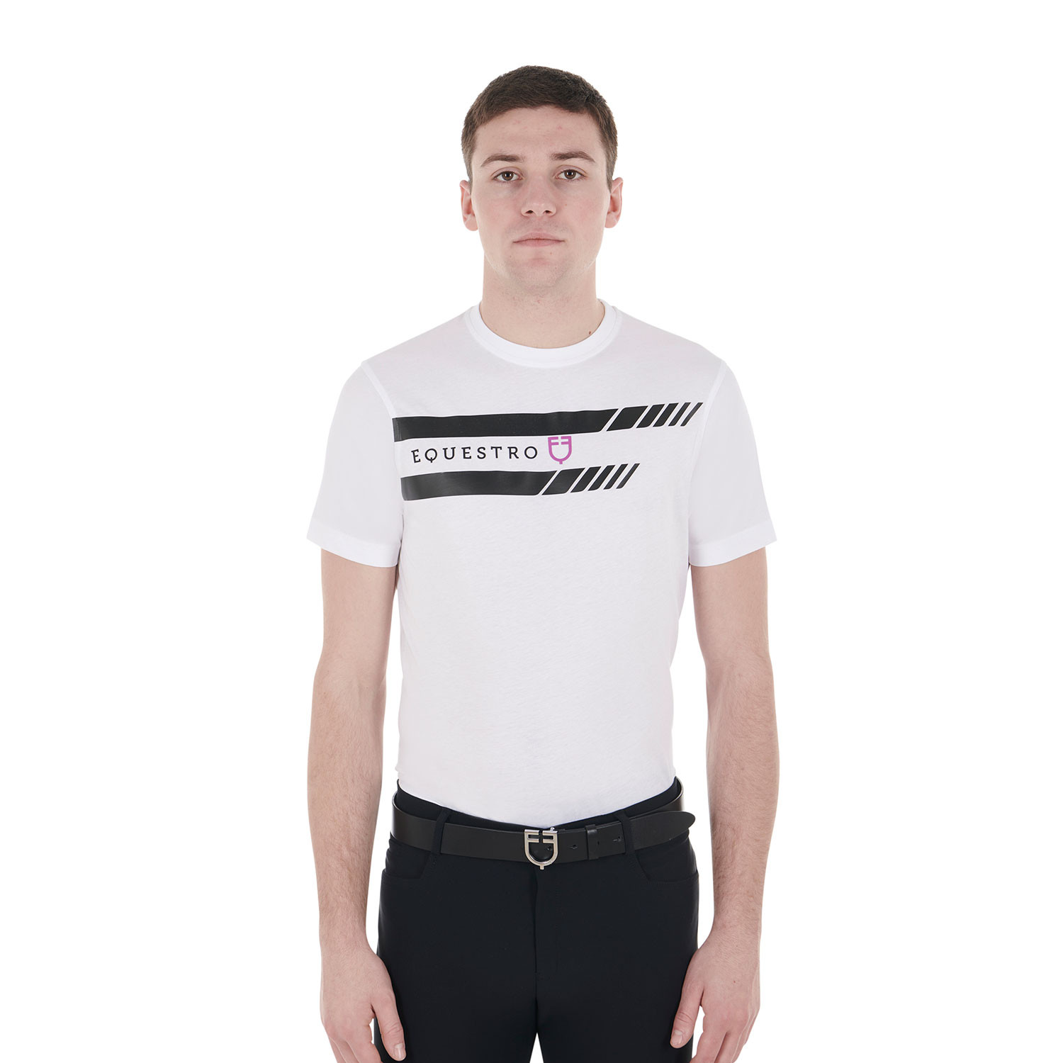 Schmal geschnittenes Herren-T-Shirt mit violettem Logo und schwarzen Details