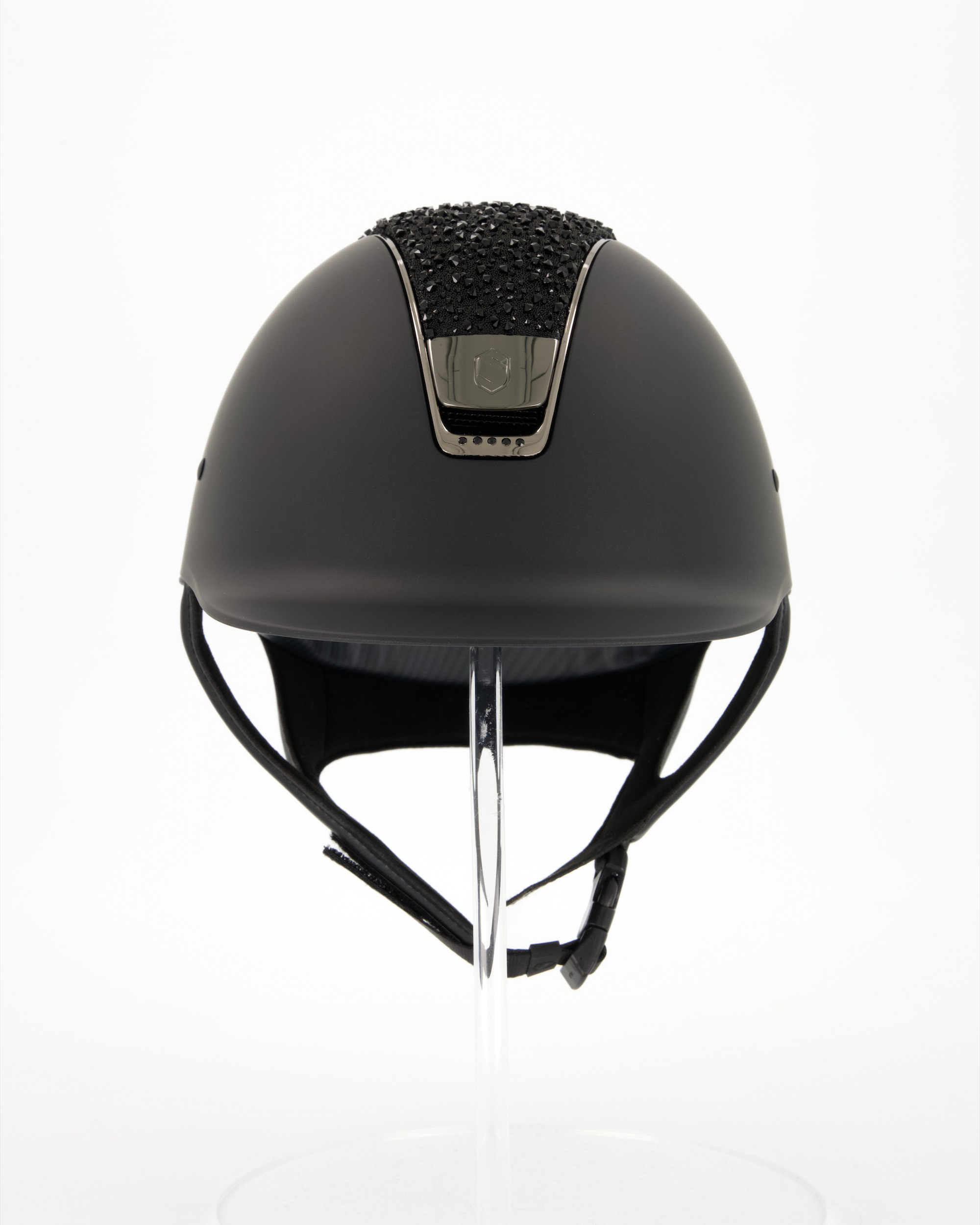 Reithelm Shadowmatt black, Top Crystal Medley Swarovski black, Trim u. Blason Chrome black 5Swarovski in schwarz