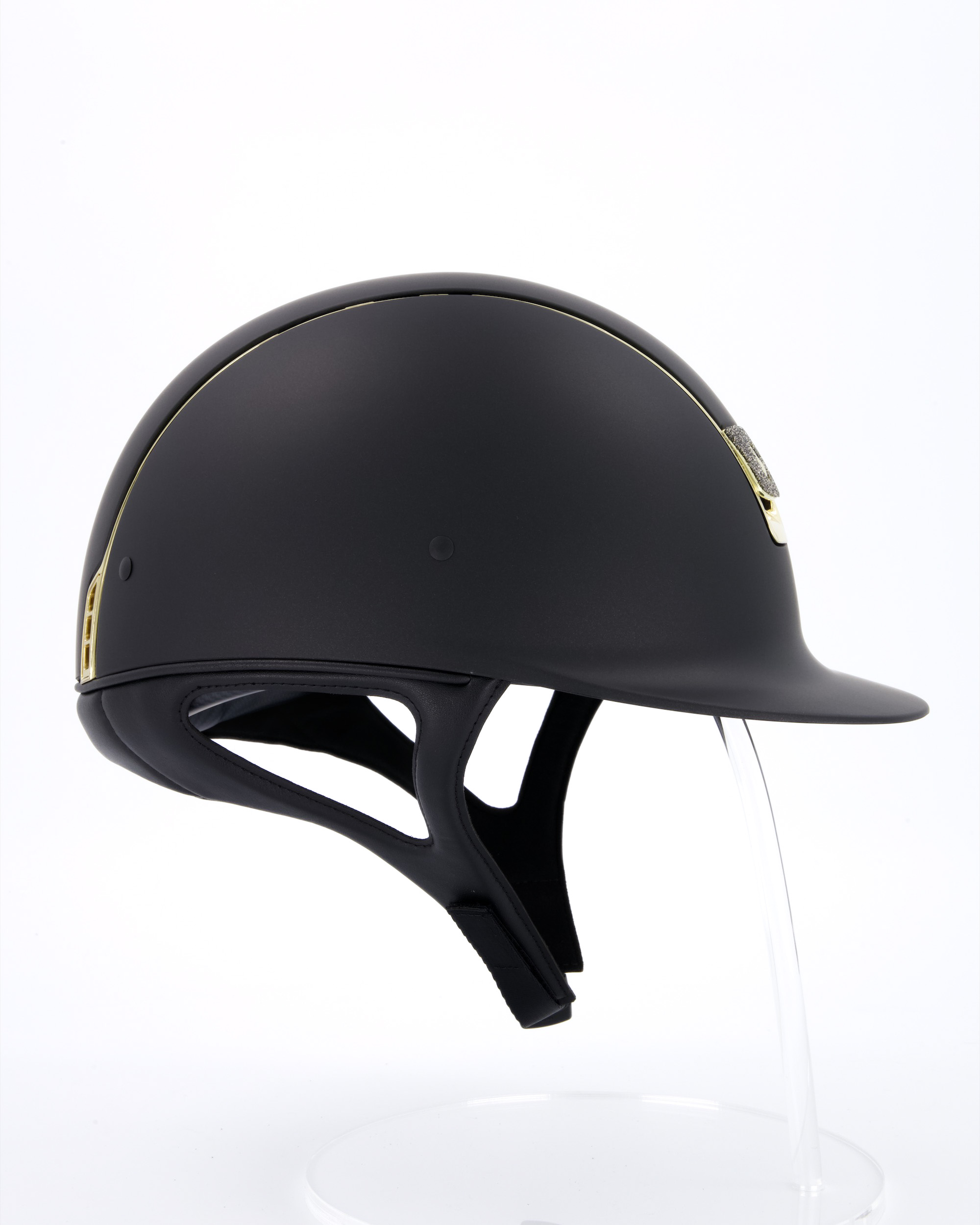 Riding helmet Shadowmatt Black Chrome Gold Blason Crystal Fabric Gold in black