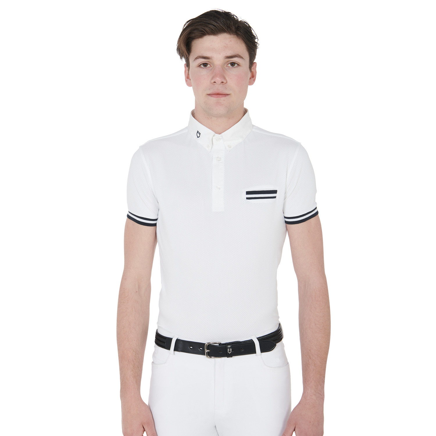 Tailliertes Herren-Turnierpoloshirt mit schwarzen Einsätzen