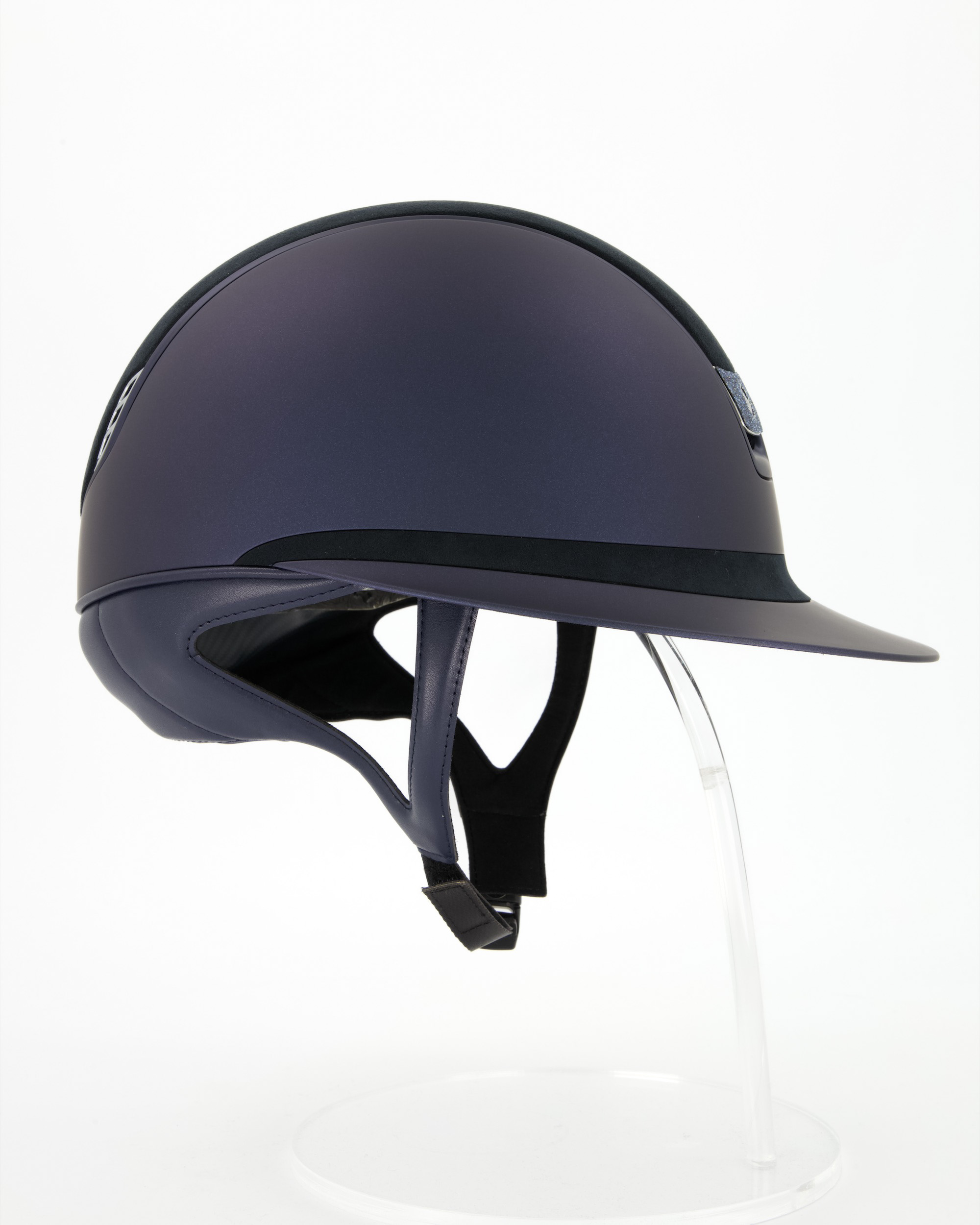 Reithelm Miss Shield 2.0 Shadowmatt, Top u. Frontalband Alcantara, Trim Matt Navy, Blason Crystal Fabric Blue in blau