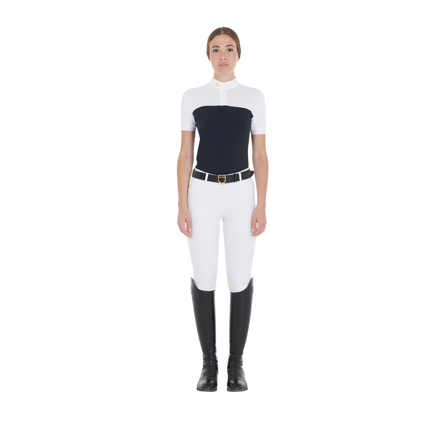 Schmal geschnittenes Damen-Poloshirt aus Funktionsmaterial und Mesh