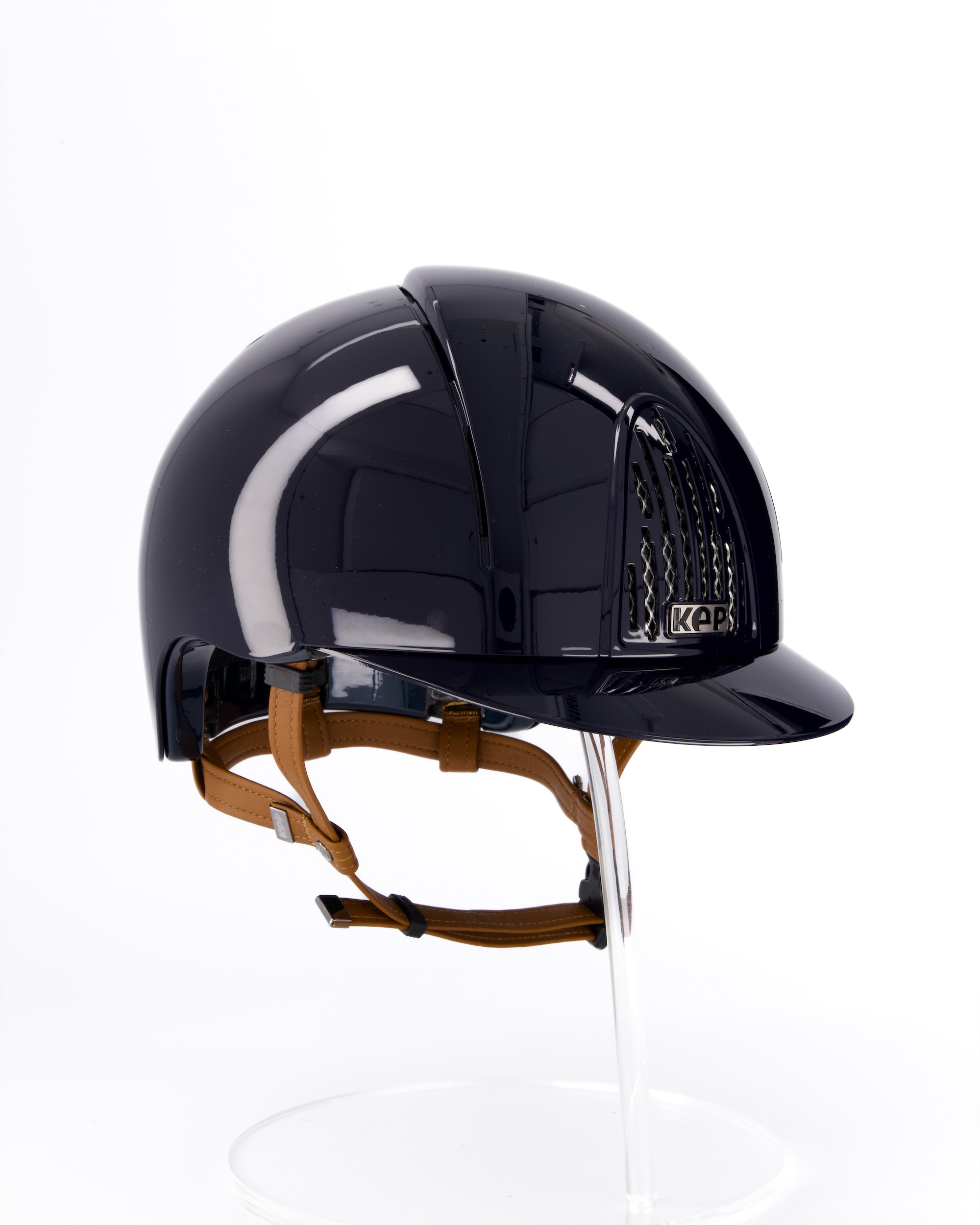 Riding helmet Cromo ABS Cromo Smart Polish in blue with beige chin strap