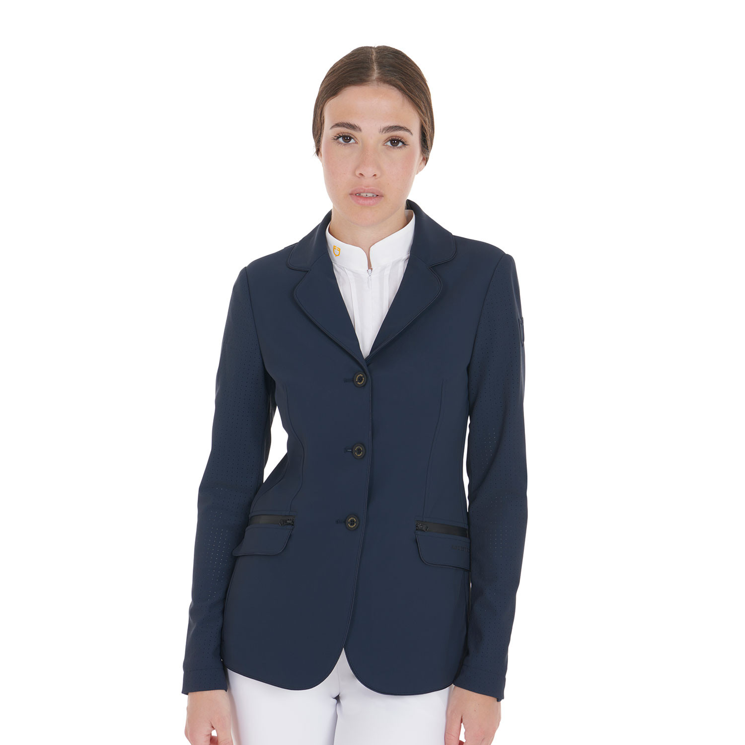 Damen-Turnierjacke mit drei Knöpfen aus perforiertem Stoff