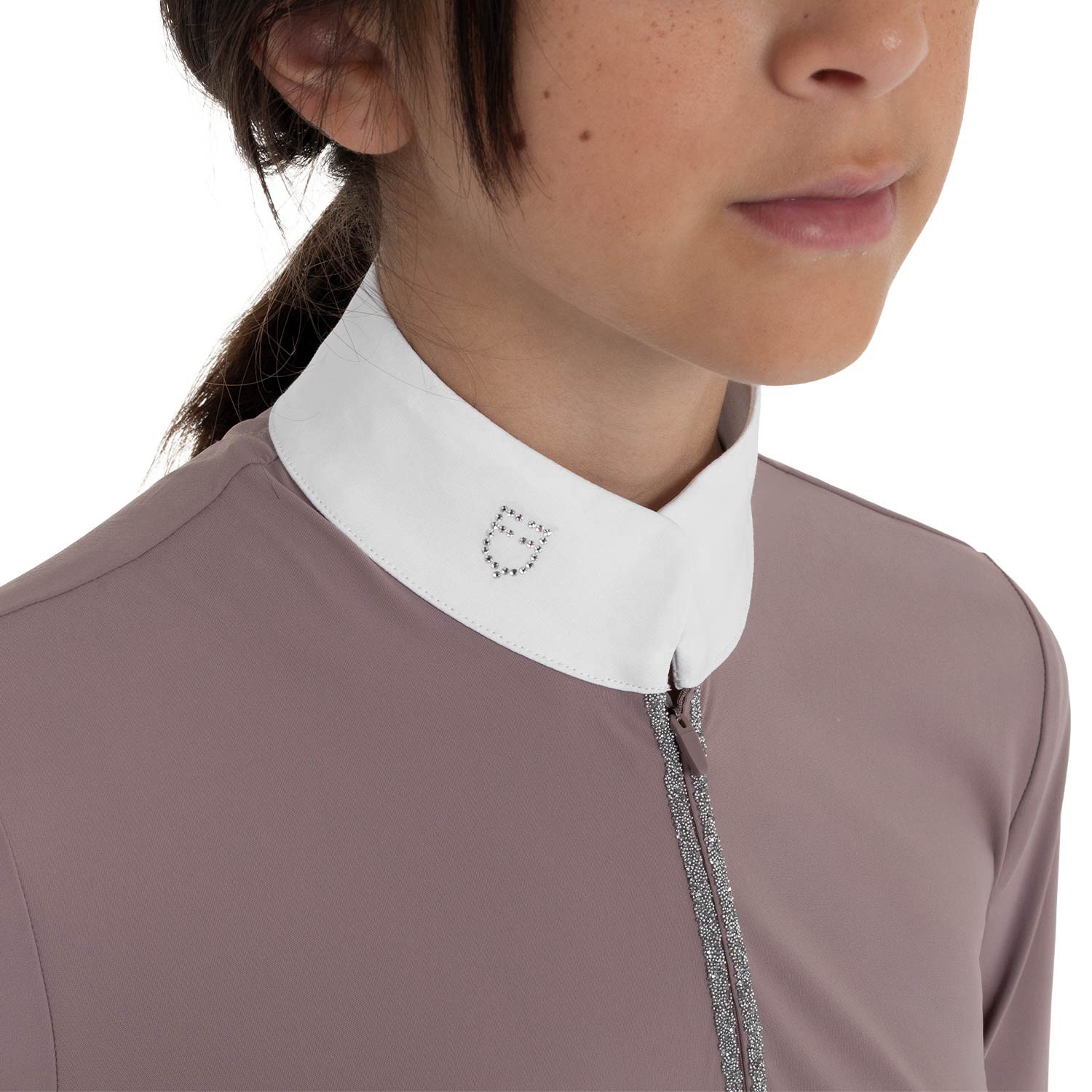 Langarm-Turnierpoloshirt für Mädchen mit Strasssteinen