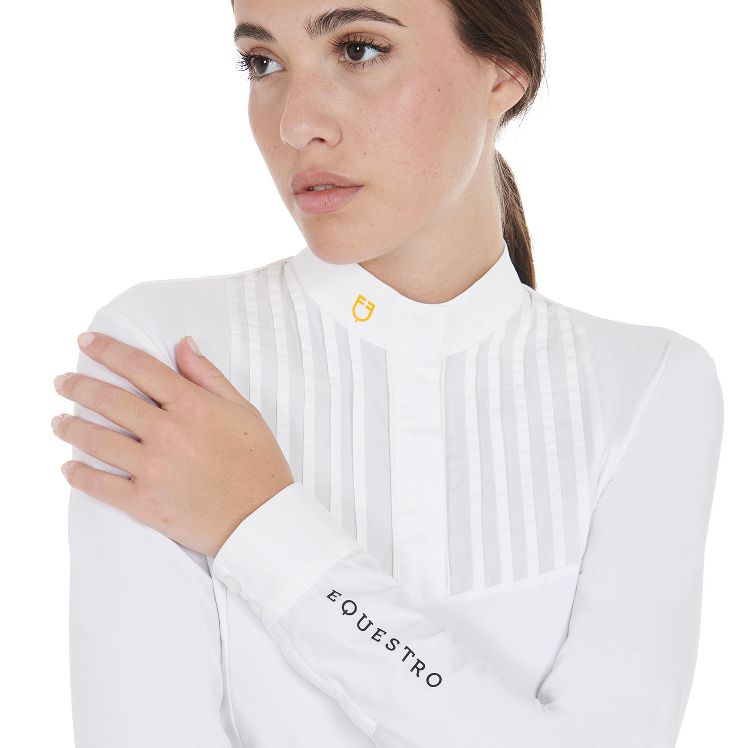 Tailliertes Damen-Poloshirt aus plissierter Baumwolle