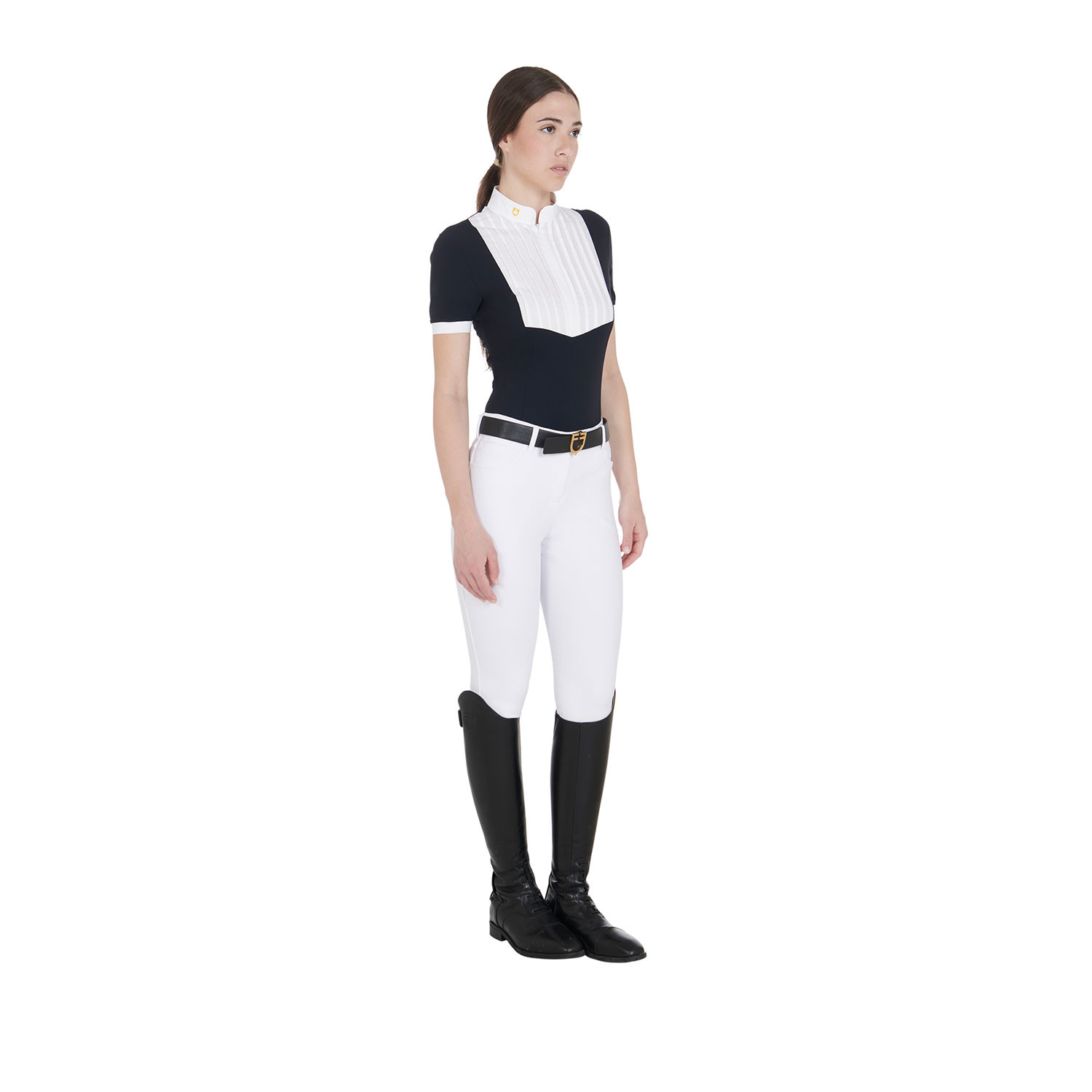 Tailliertes Damen-Poloshirt aus plissierter Baumwolle