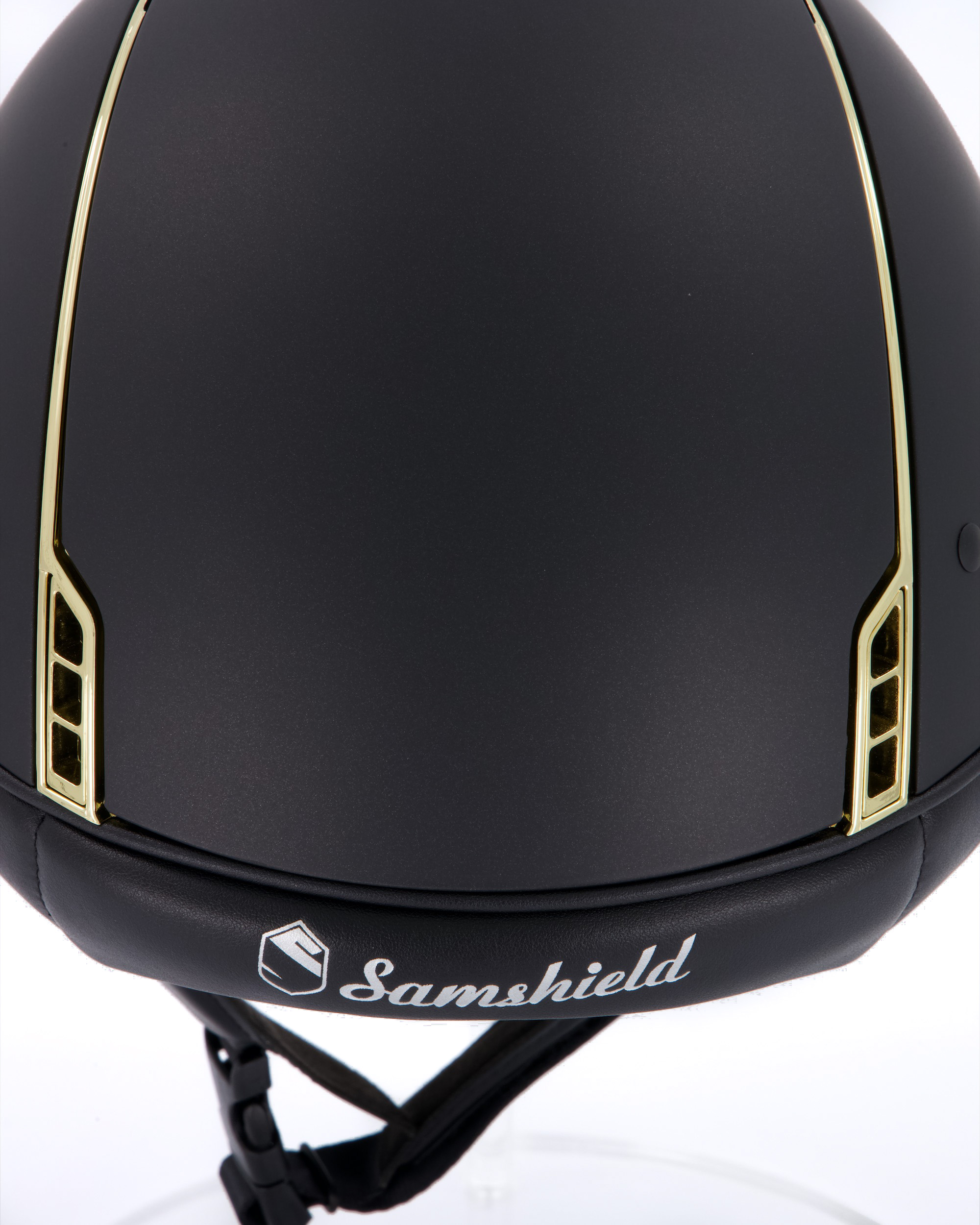 Riding helmet Shadowmatt Black Chrome Gold Blason Crystal Fabric Gold in black