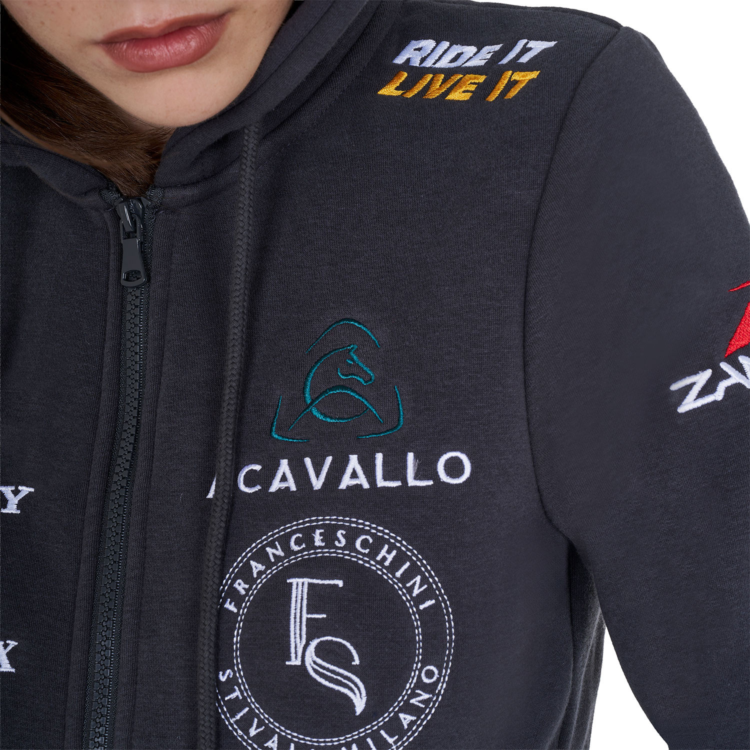 Damen-Kapuzenpullover mit mehreren Logos, Design 2024
