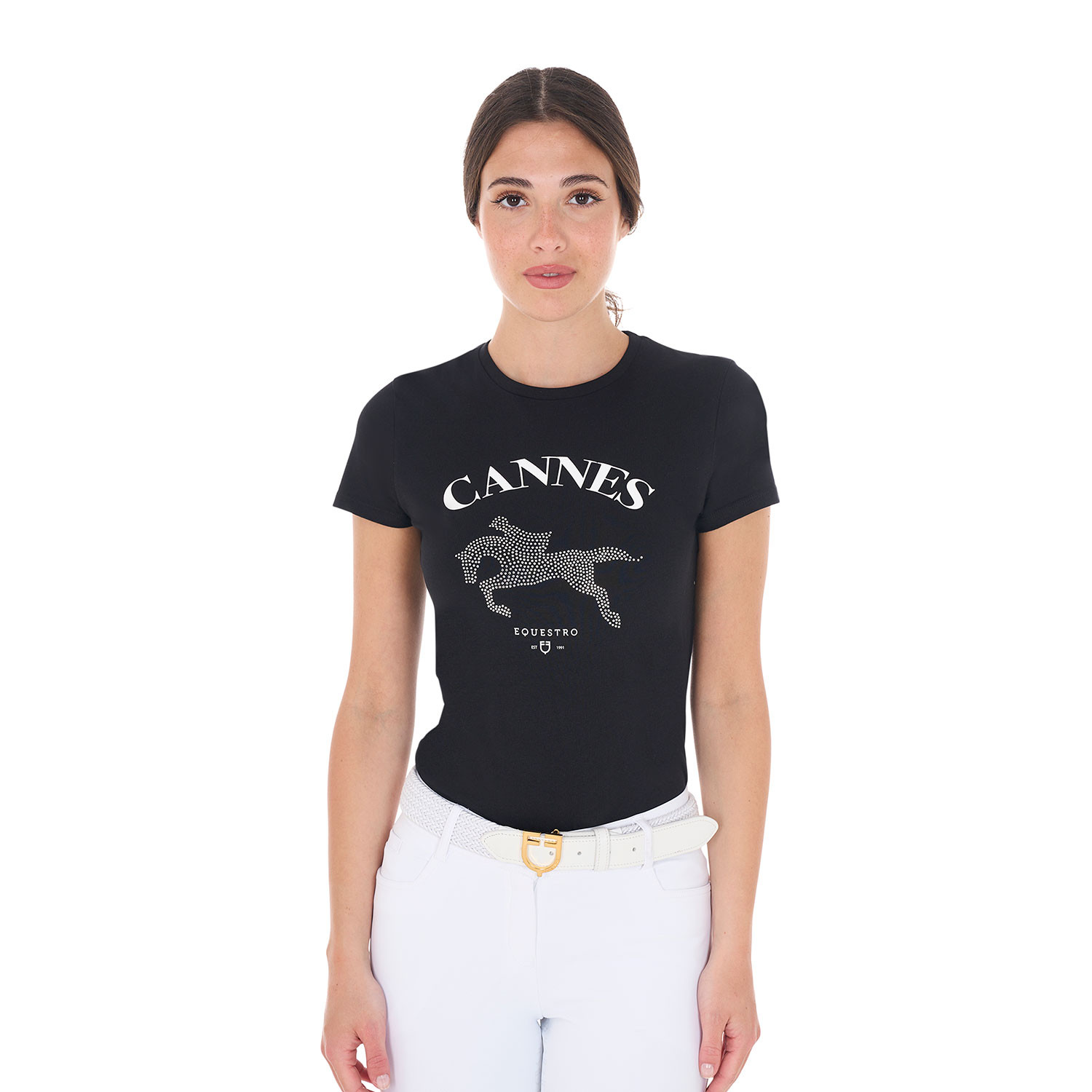 Baumwoll-T-Shirt Cannes für Damen mit Strasssteinen