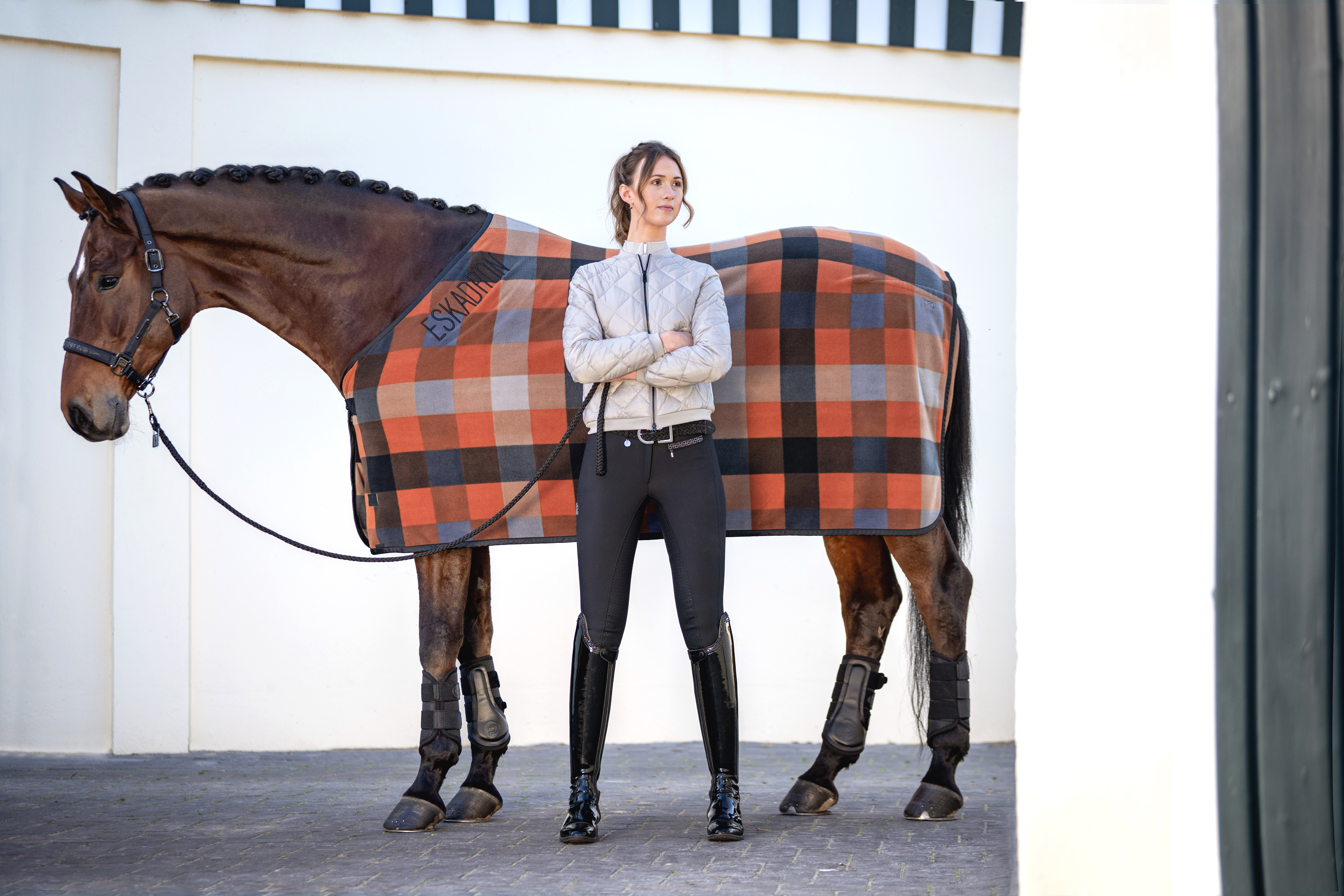 Abschwitzdecke Platinum Fleece Check in schwarz-amber