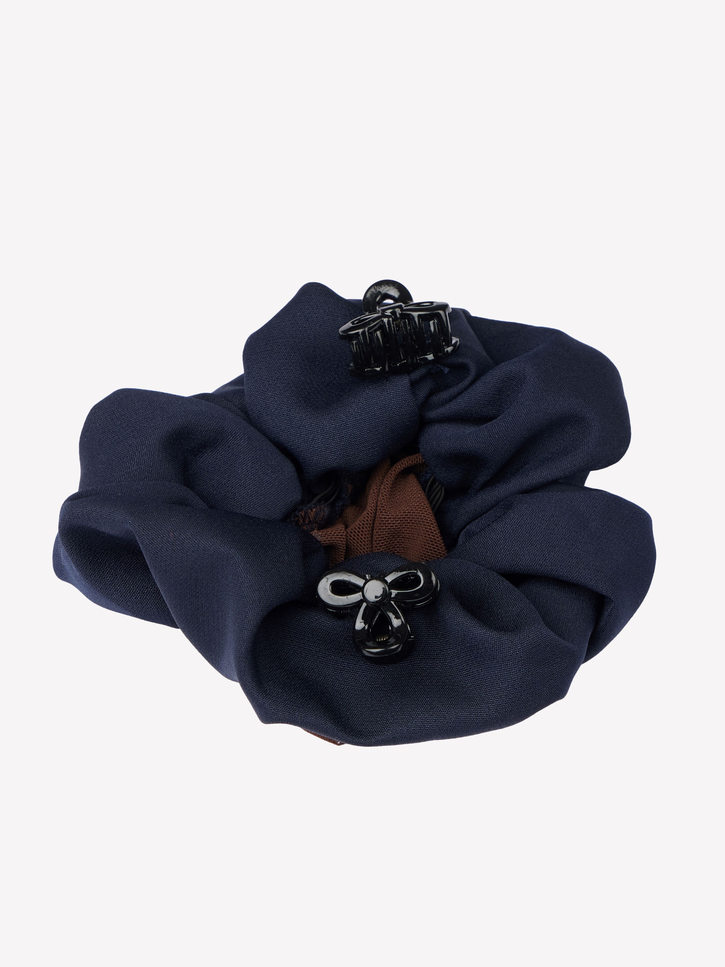 Scrunchie mit Kristall-Haarnetz Navy/Braun