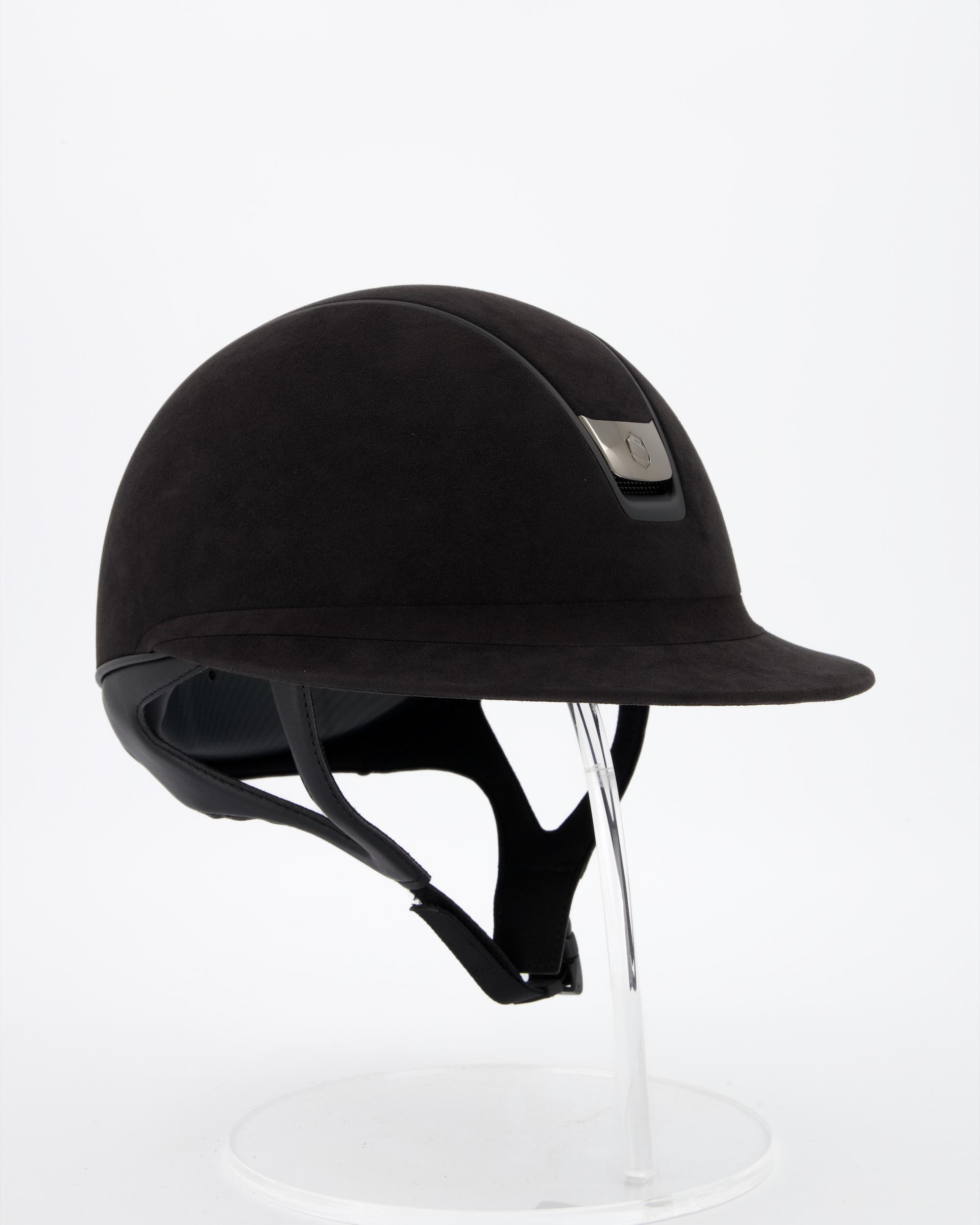 Riding helmet 2.0 Miss Premium Alcantara Black, Trim Matt Black, Blason Black Chrome in black