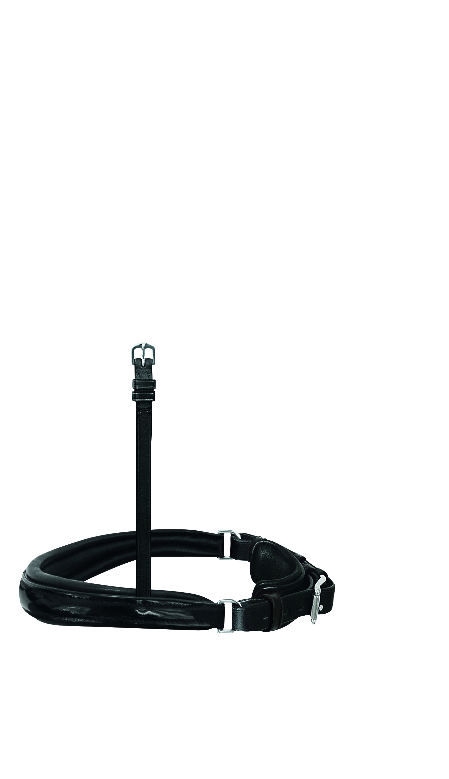 Noseband for curb bit anatomical noseband patent leather stainless steel in black