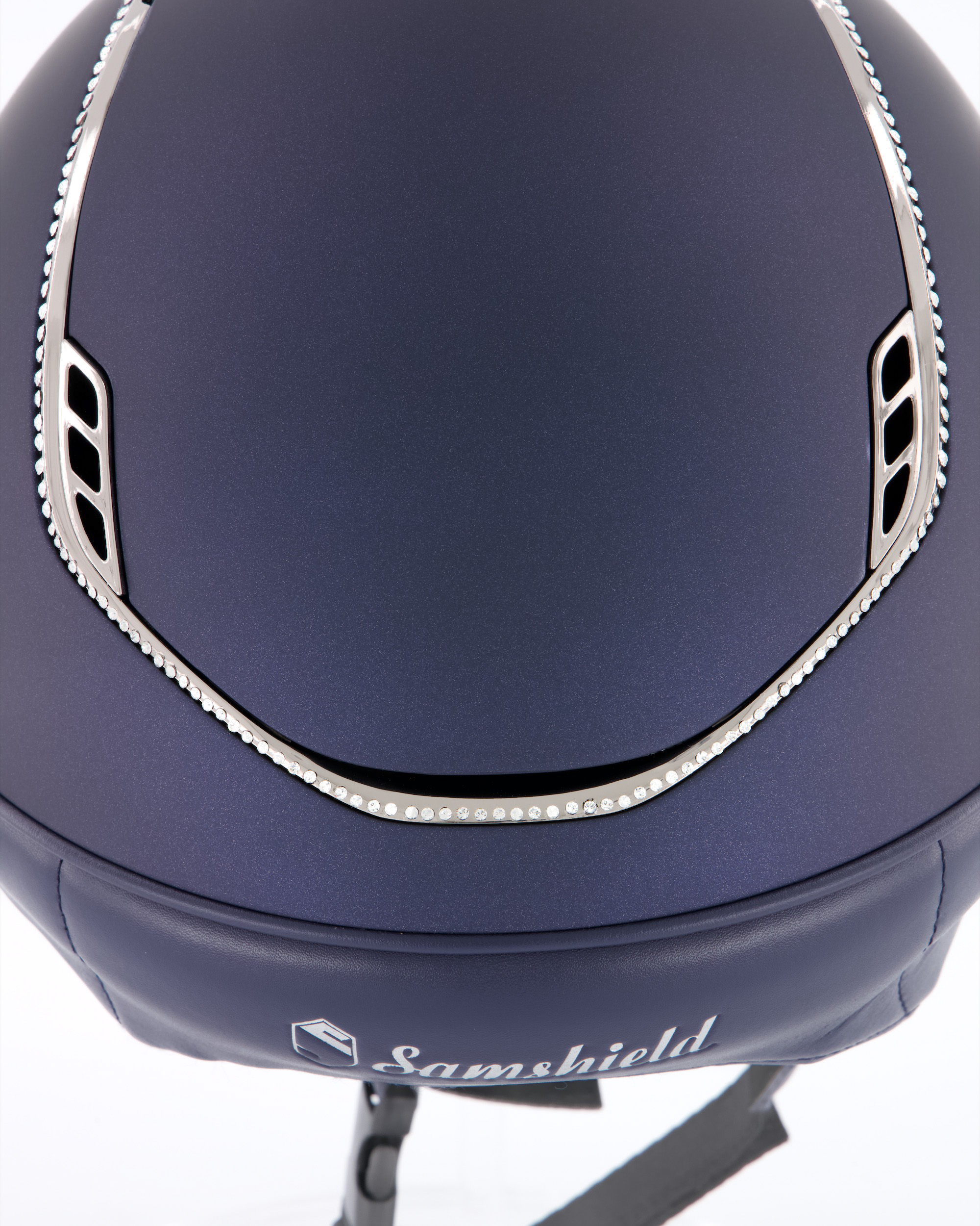 Reithelm 2.0 Shadowmatt Black Chrome 300 Swarovski in blau