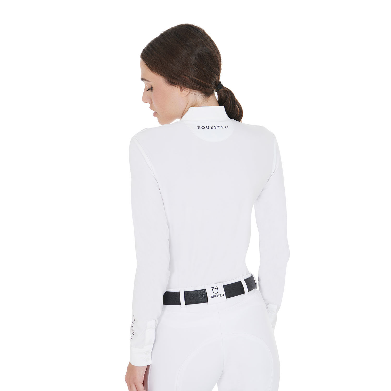 Tailliertes Damen-Poloshirt aus plissierter Baumwolle