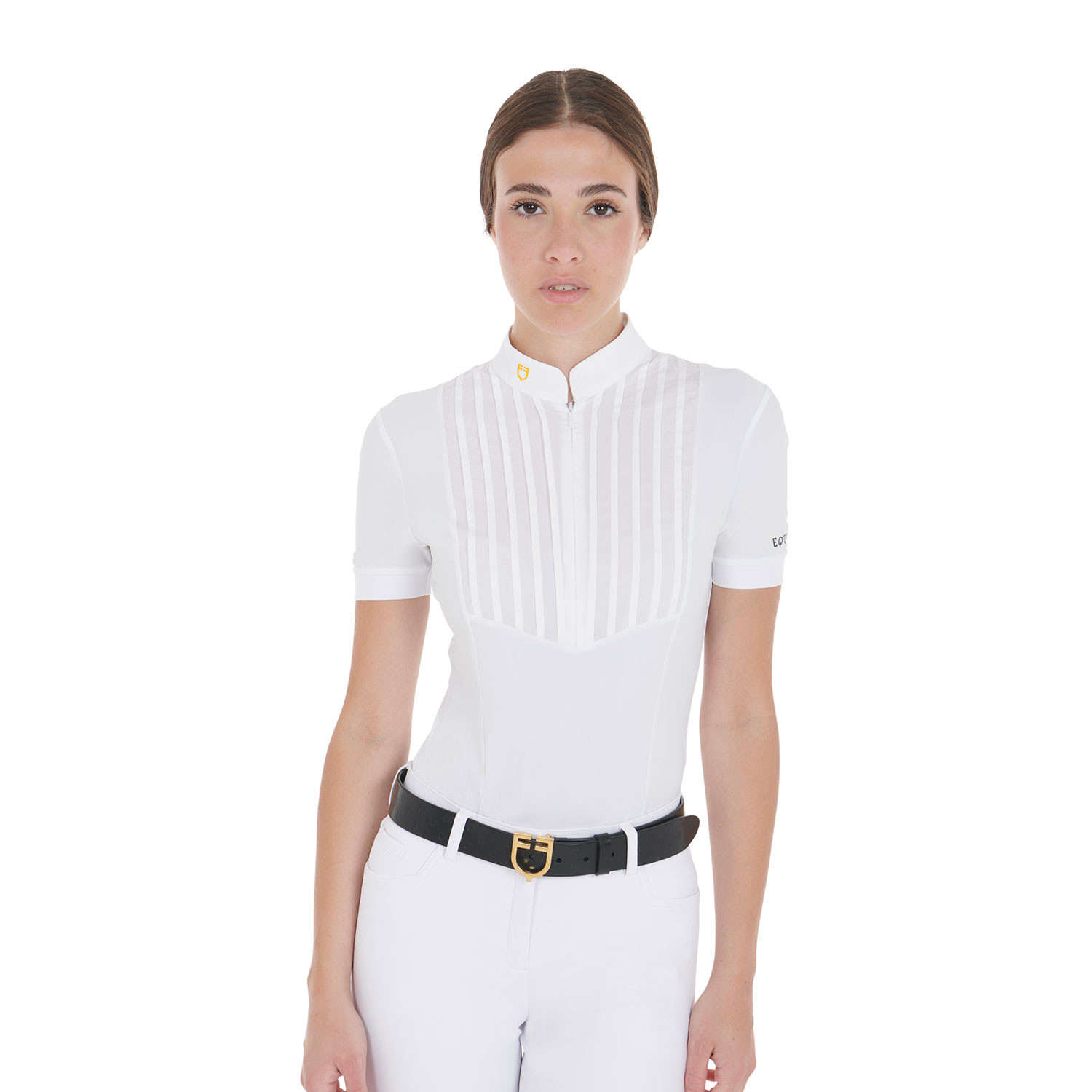 Tailliertes Damen-Poloshirt aus plissierter Baumwolle