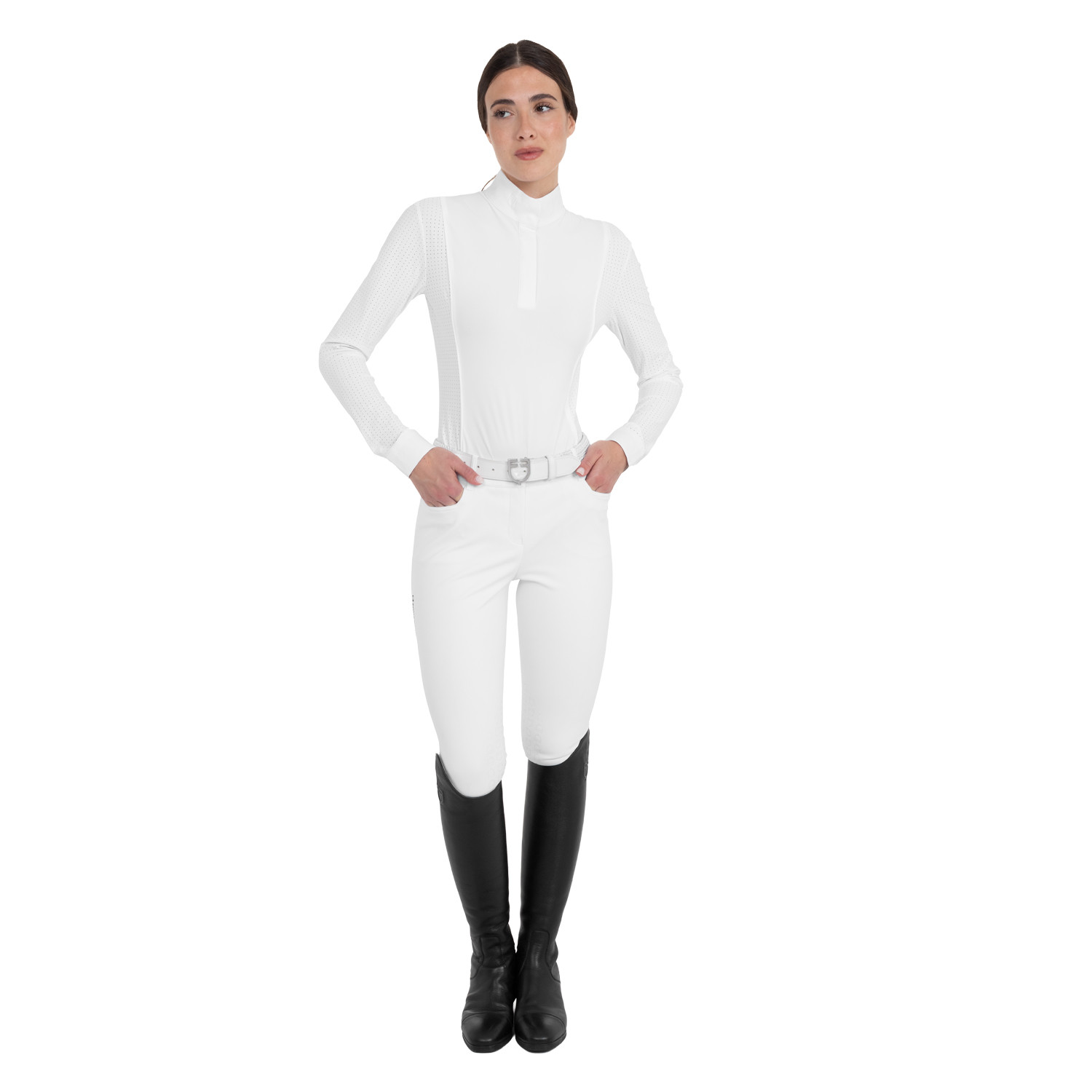Perforiertes langärmliges Damen-Turnierpolo