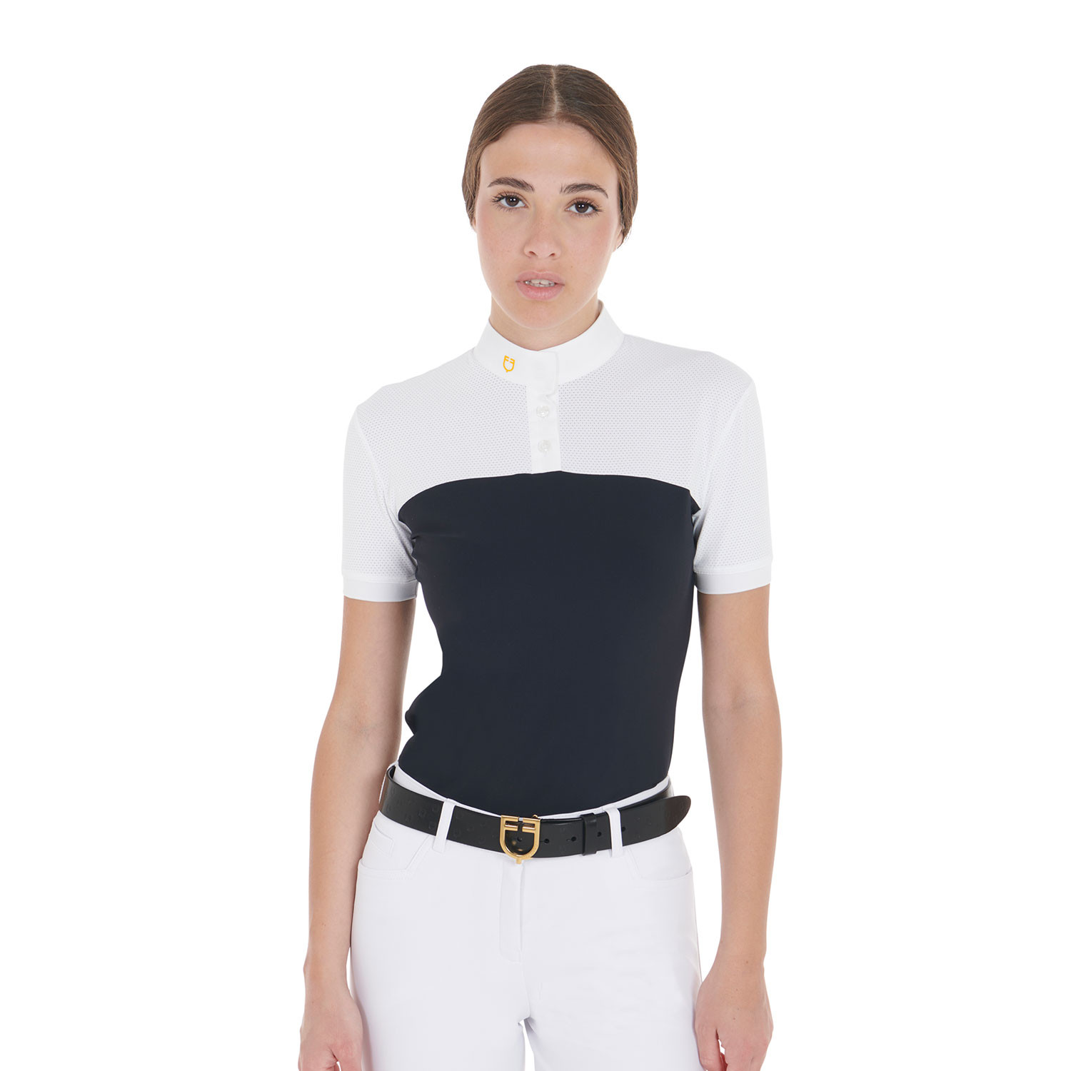 Schmal geschnittenes Damen-Poloshirt aus Funktionsmaterial und Mesh