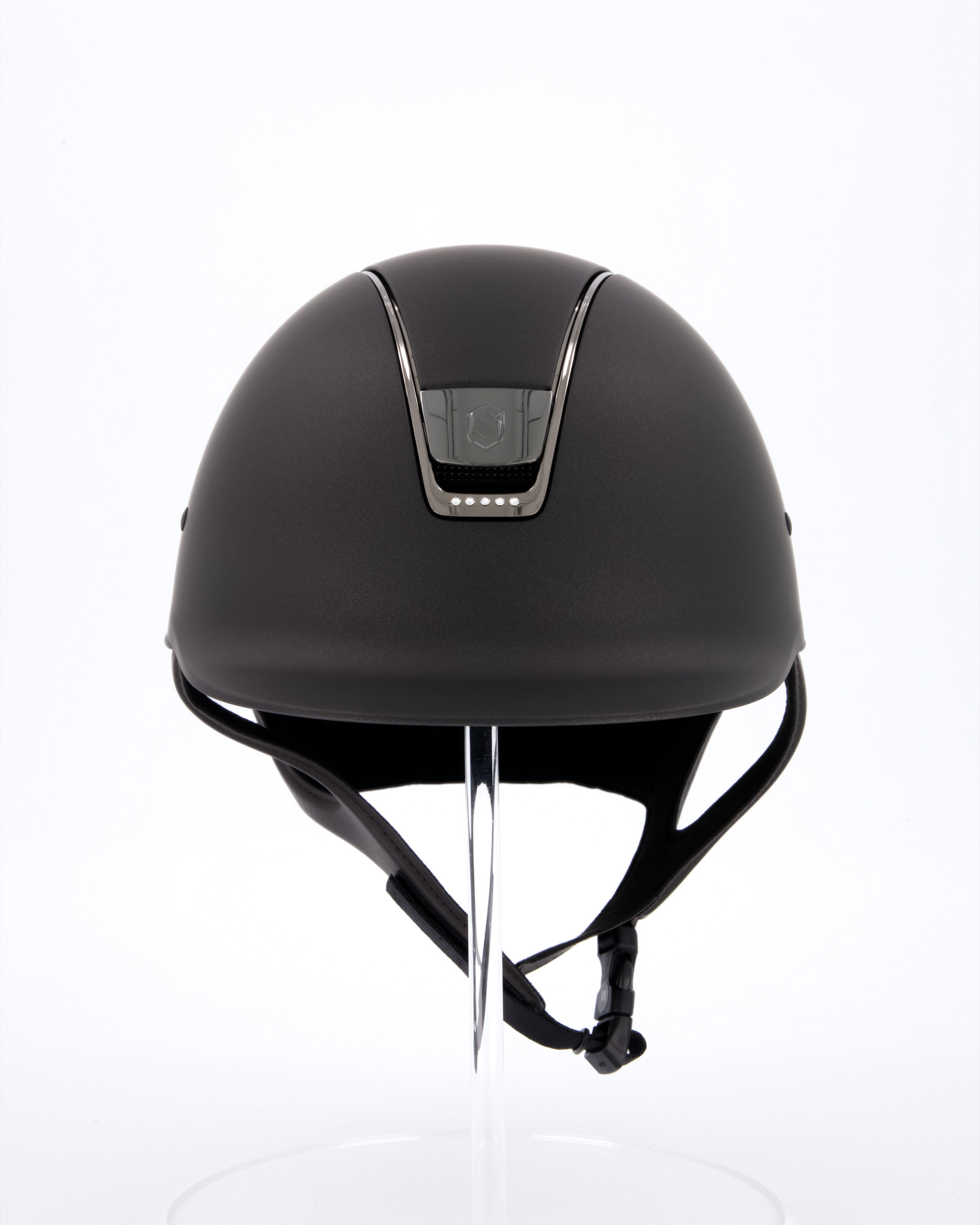 Riding helmet Shadowmatt Chrome Black with 5 Swarovski in brown