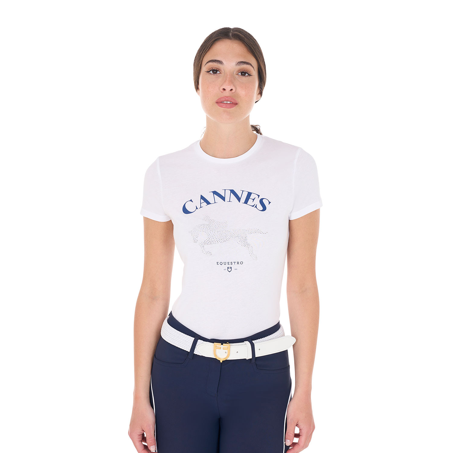 Baumwoll-T-Shirt Cannes für Damen mit Strasssteinen